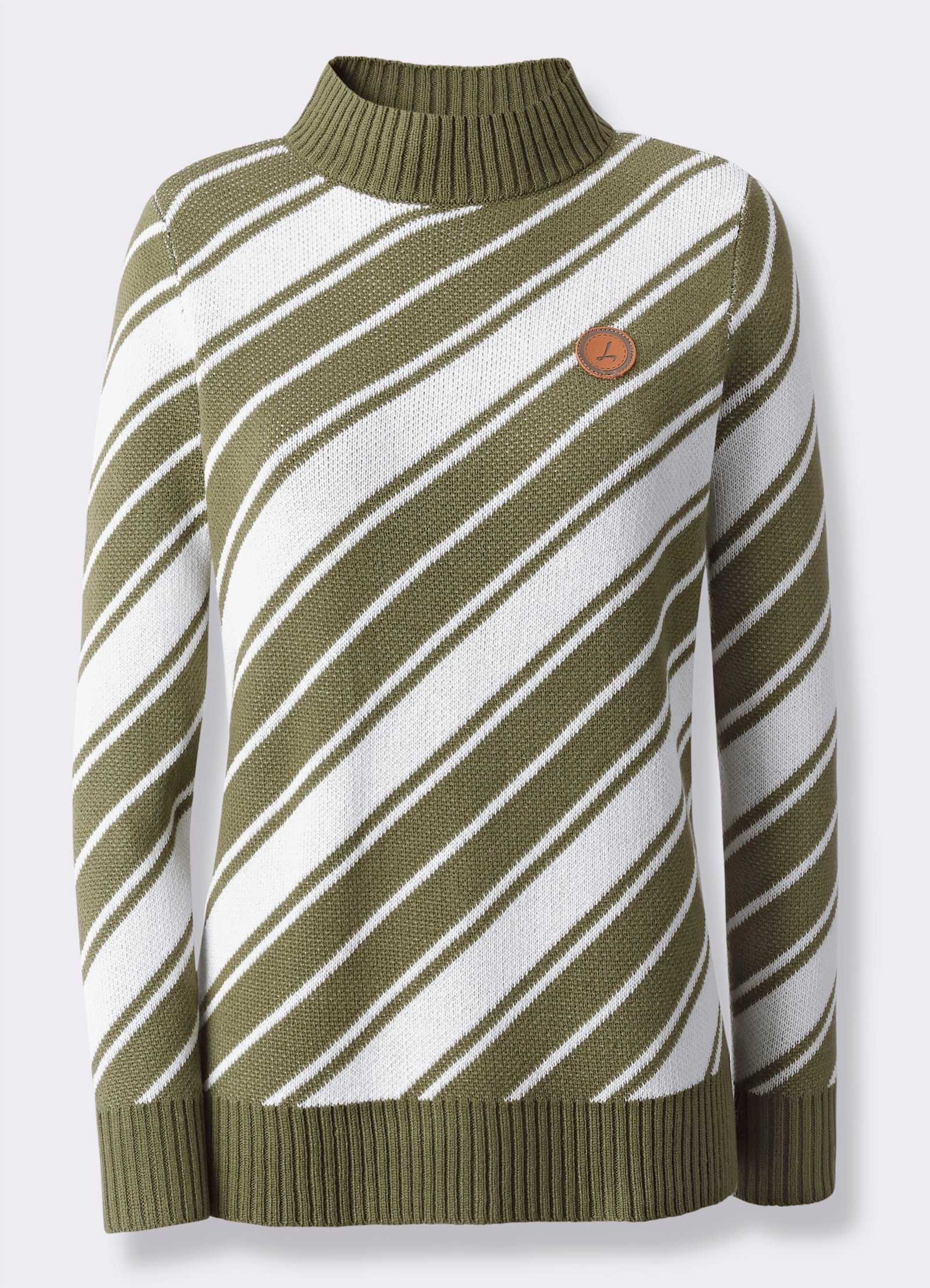 Pullover van jacquardtricot - olijf/ecru gestreept