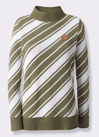 Pullover - oliv-ecru-geringelt