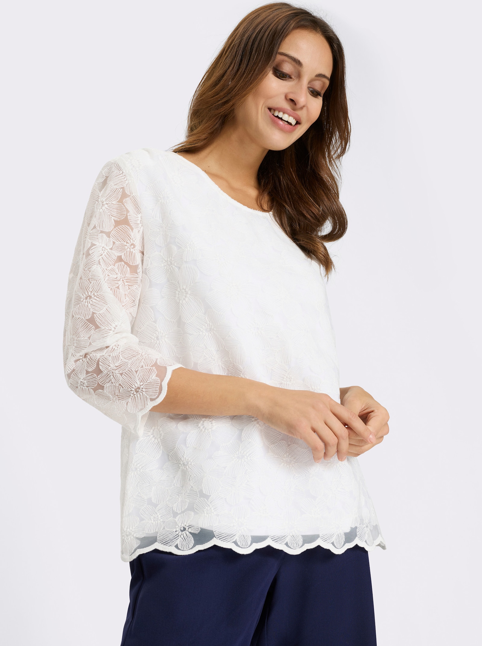 Kanten blouse in bloemenlook - ecru