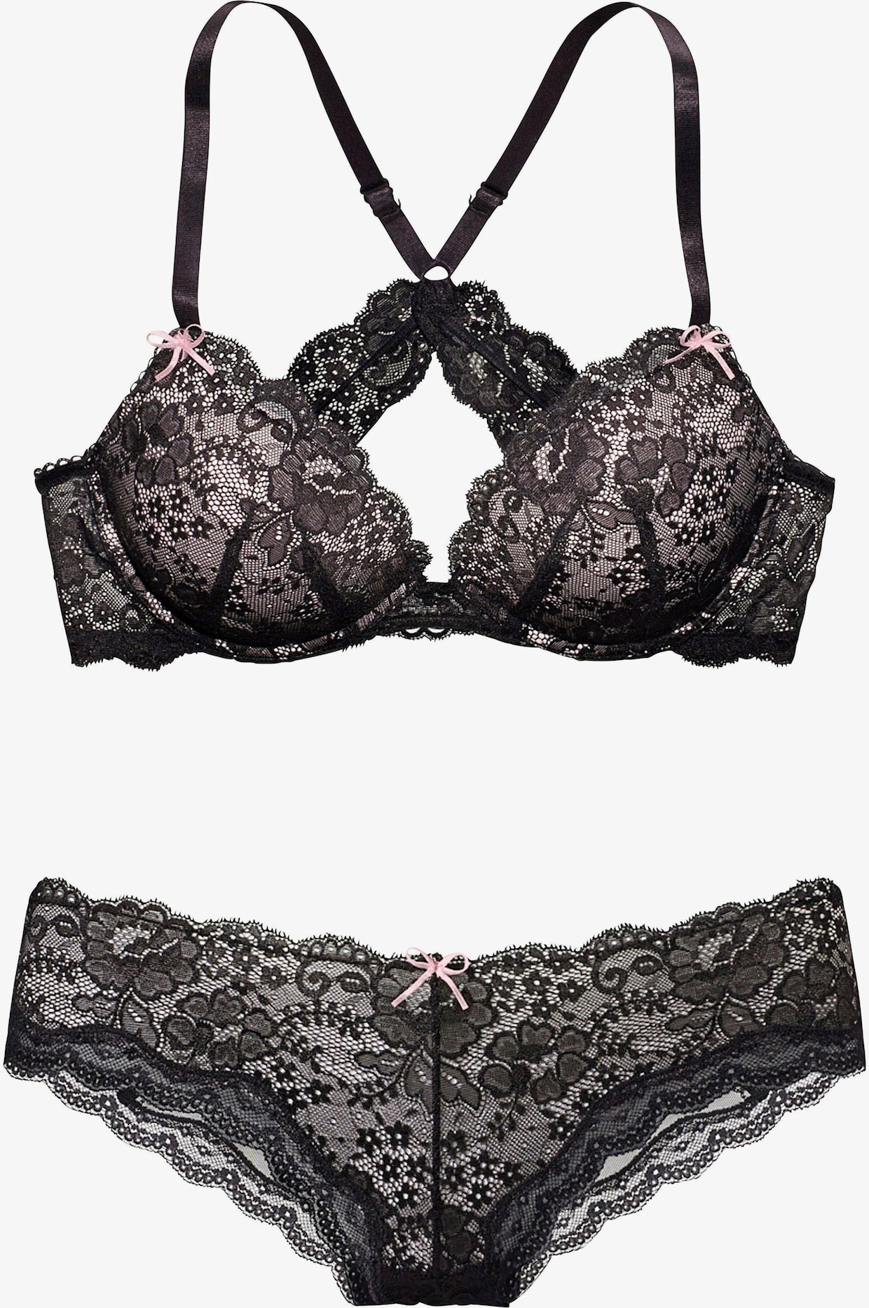 LASCANA Set: push-upbeha - zwart/roze