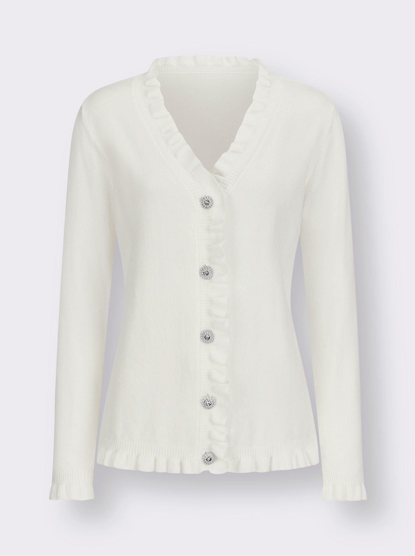 Strickjacke mit Rüschen-Verzierung - ecru