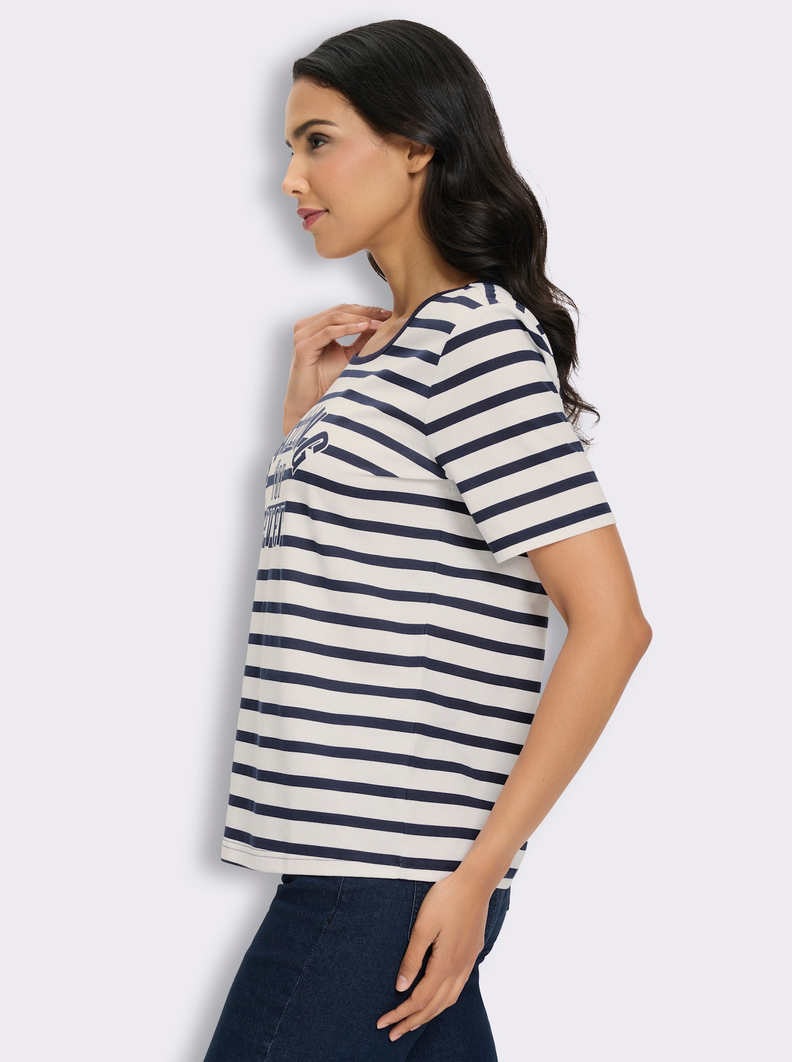 Kurzarmshirt mit Ringelmuster - weiß-marine-gestreift