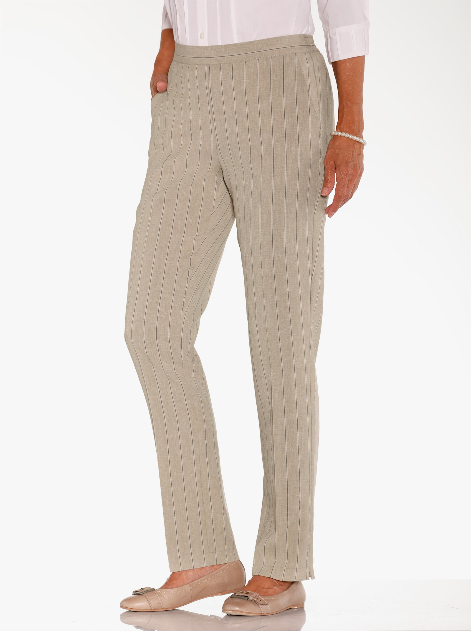 Schlupfhose mit Dehnbund hinten - sesam-meliert + sesam-gestreift