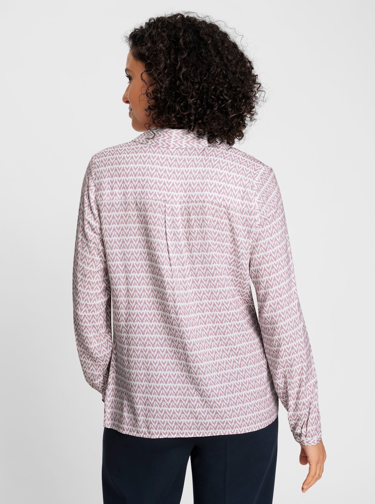 Langarm-Bluse - mauve-ecru-bedruckt