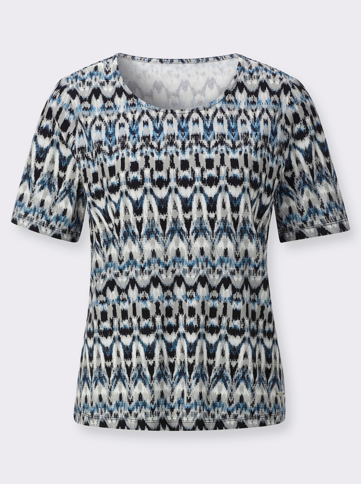 Kurzarmshirt - hellblau-marine-bedruckt