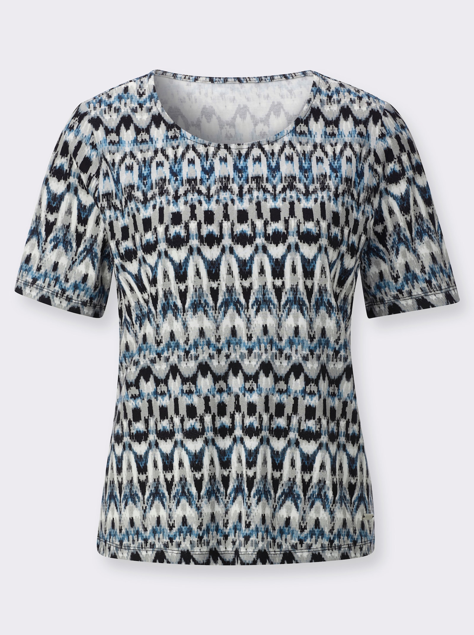 Kurzarmshirt im Viskose-Elasthan-Mix - hellblau-marine-bedruckt