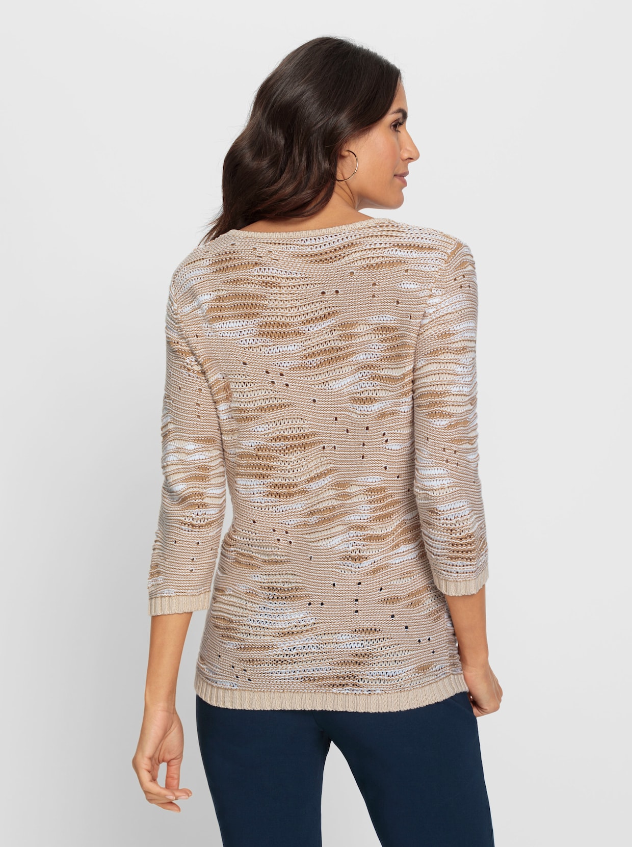 3/4 Arm-Pullover - elfenbein-gemustert