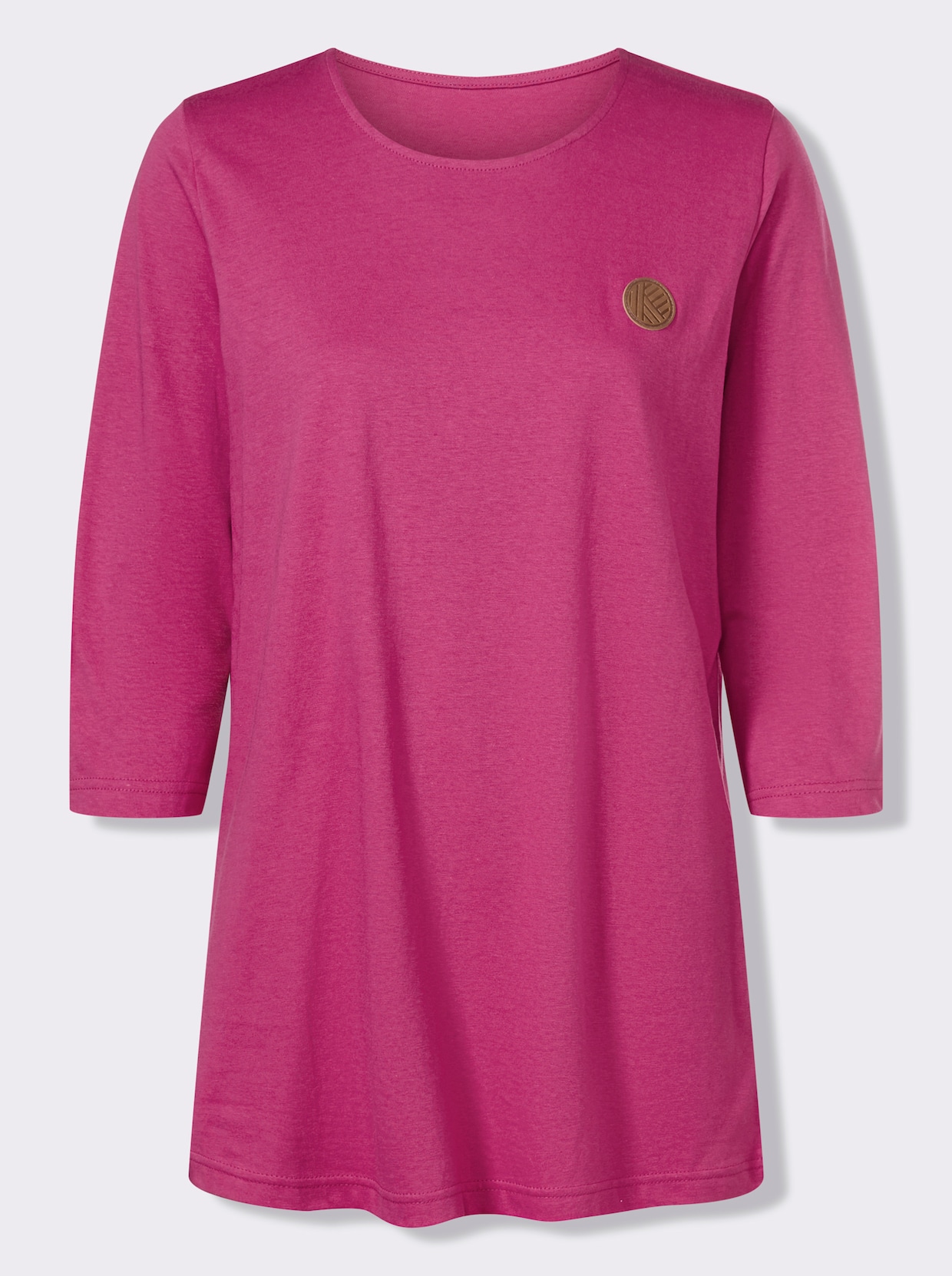 Longshirt mit Patch in Leder-Optik - magenta