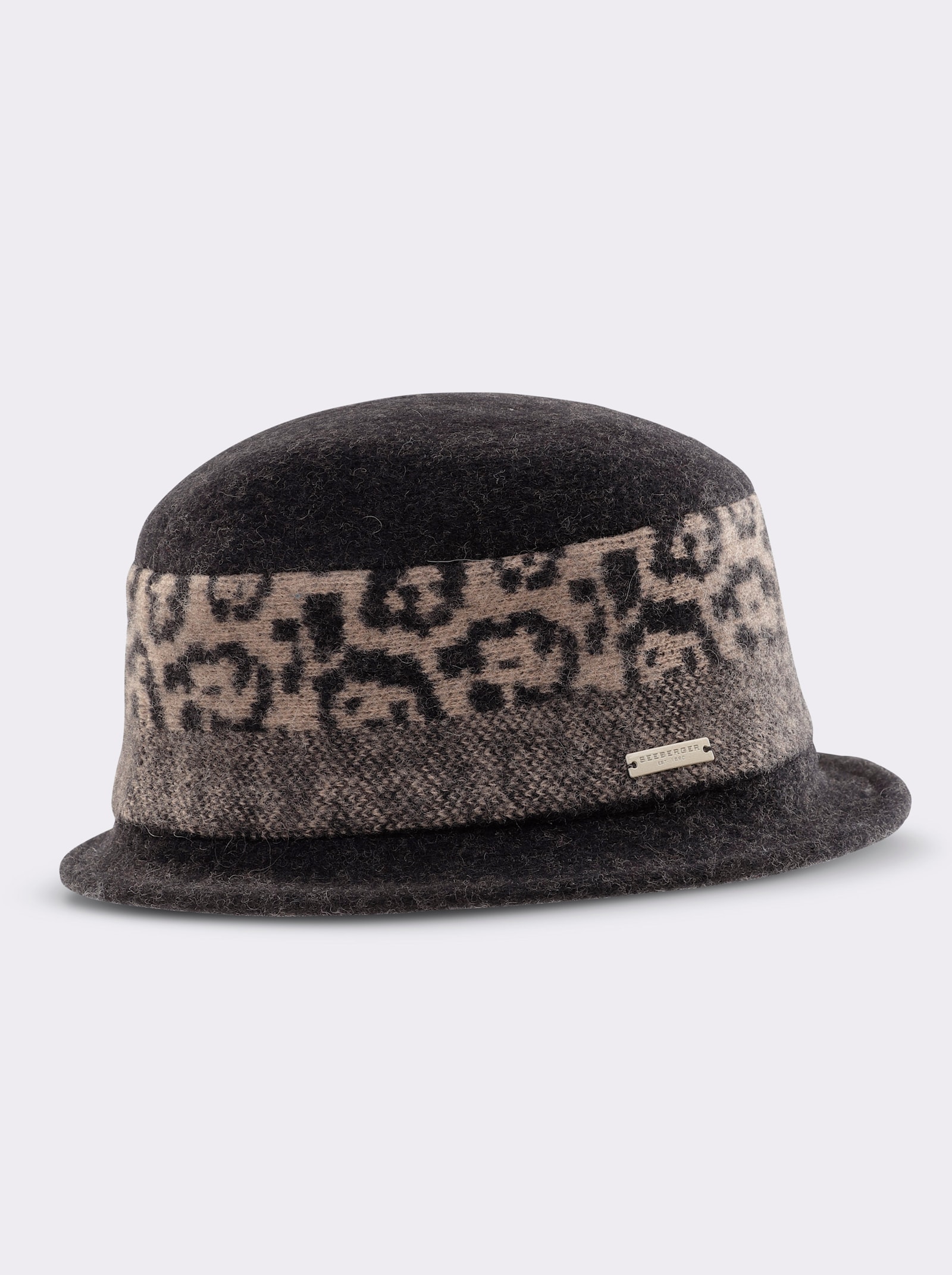 Ballonmütze aus reiner Schurwolle - schwarz-gemustert