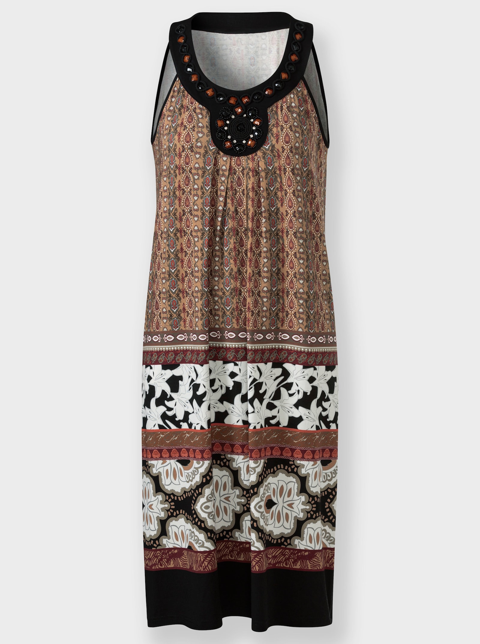 heine Jurk met print en siersteentjes bij de hals - zwart/camel bedrukt