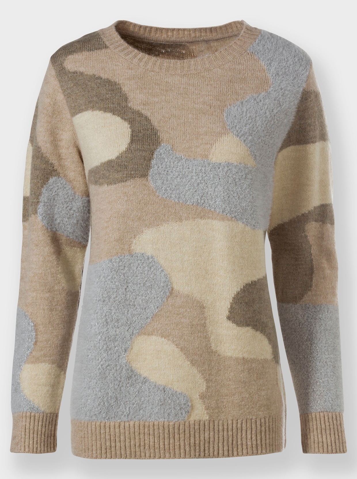 heine Pullover van jacquard - sesam/grijs gedessineerd