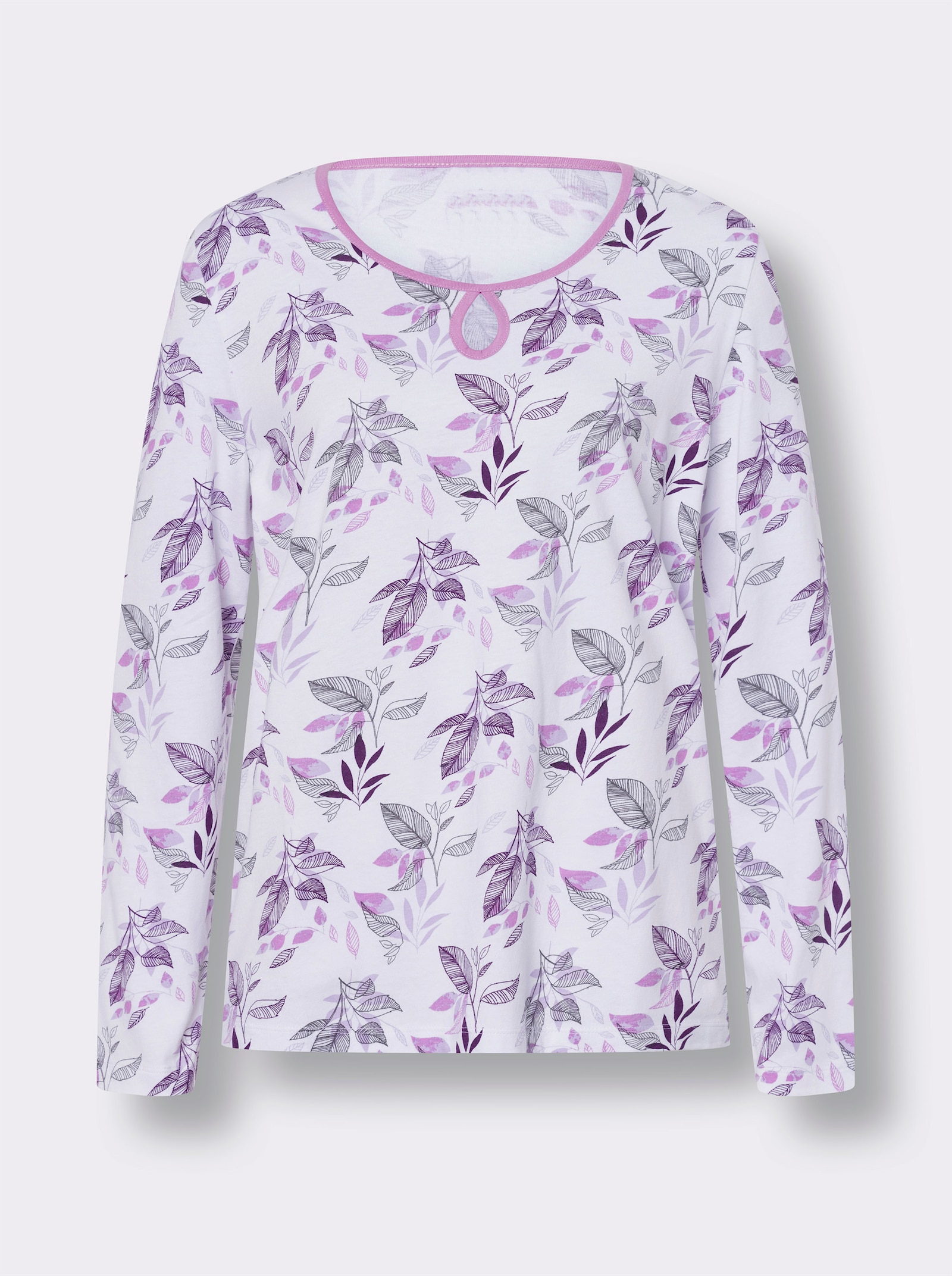 Schlafanzug mit dekorativer Tropfen-Aussparung vorne - weiß-orchidee-bedruckt