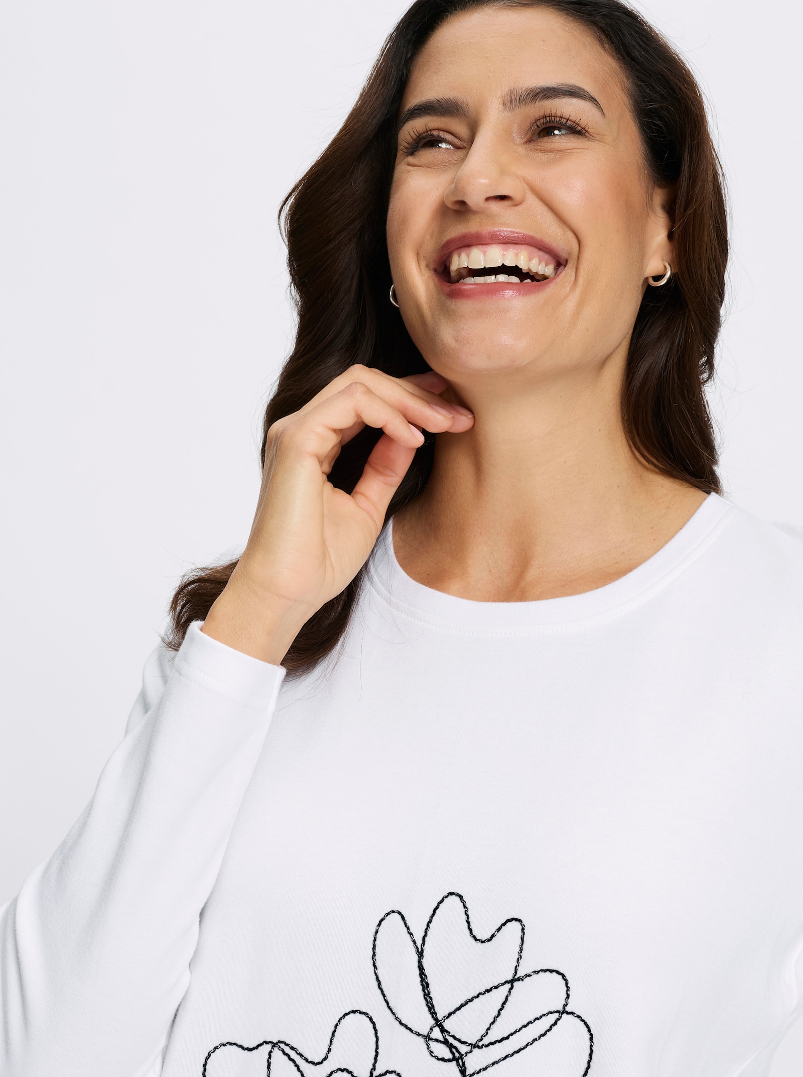 Rundhalsshirt mit platzierter Kordelstickerei - ecru