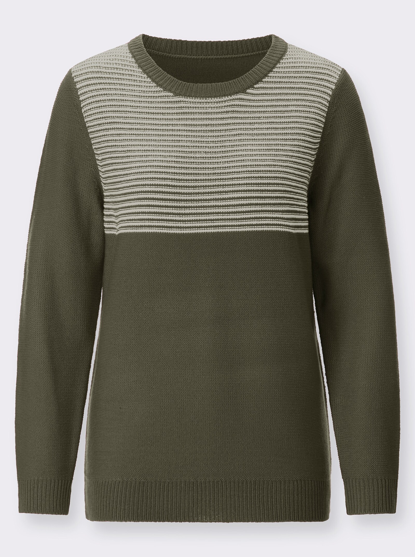 Langarm-Pullover mit Ringelmuster - khaki-ecru