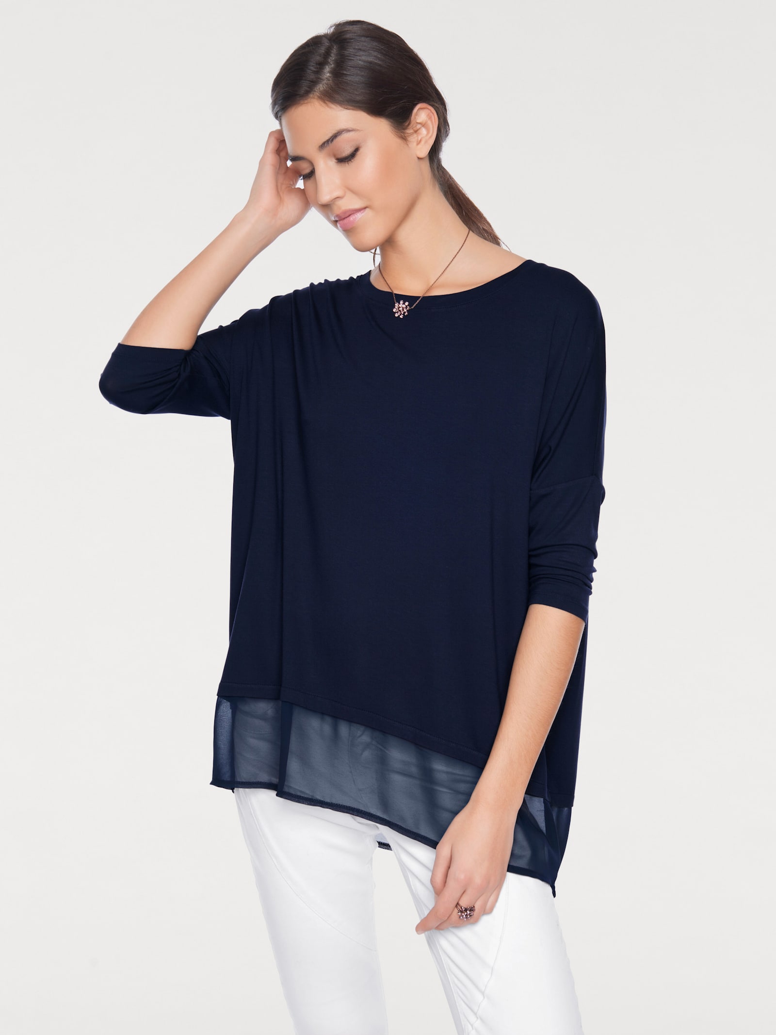 heine Oversize-Shirt mit Chiffon-Saum - marine