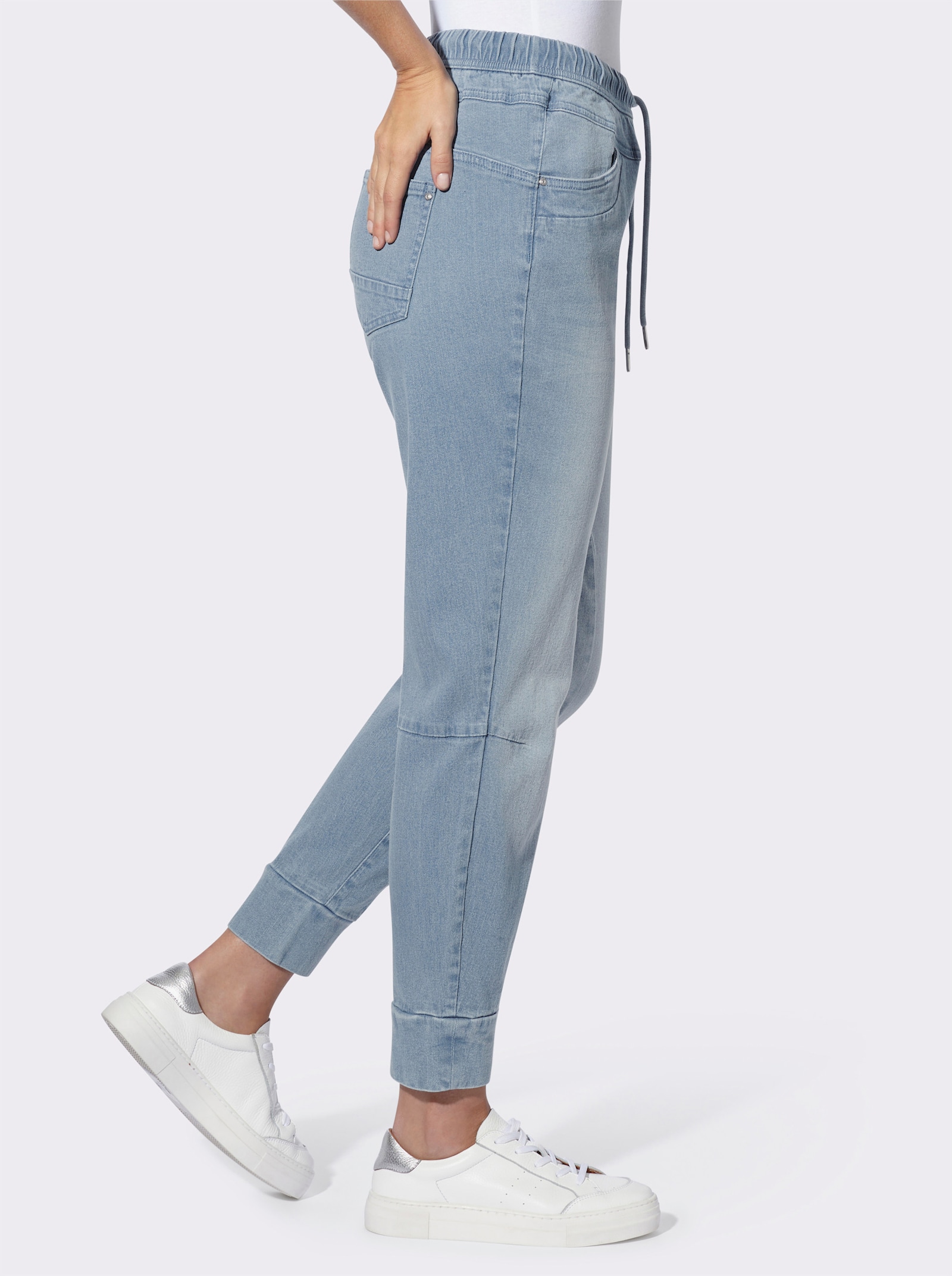 heine Pantalon 7/8 avec ceinture élastique - bleu blanchi