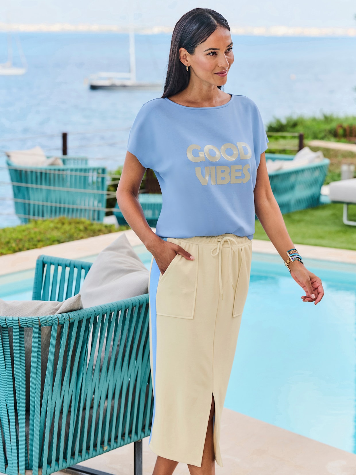 heine Kurzarmshirt - himmelblau-sand