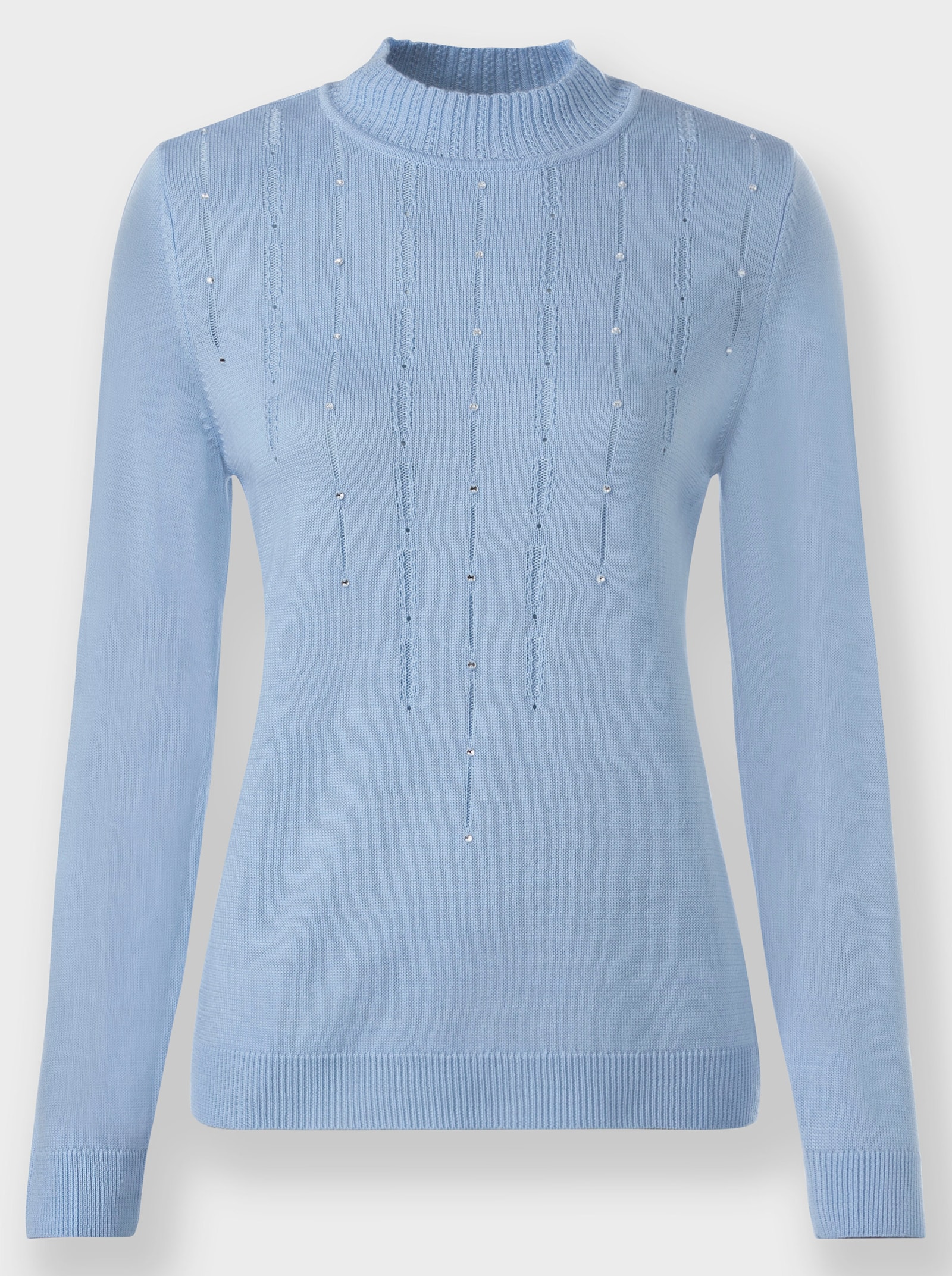 Stehkragenpullover mit Glitzerstein-Verzierung - eisblau