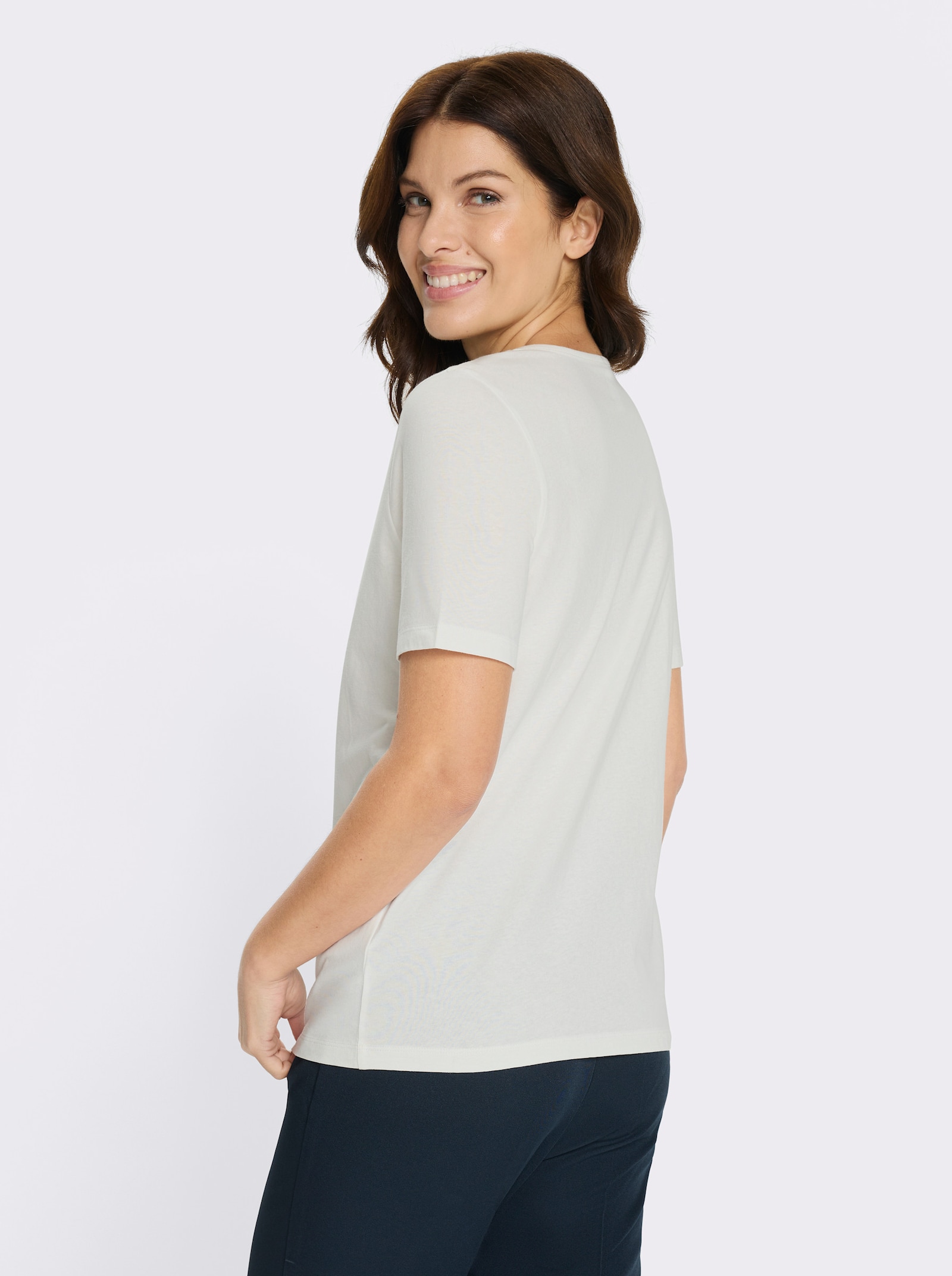 Kurzarmshirt mit Blumenmotiv - ecru-himmelblau-bedruckt