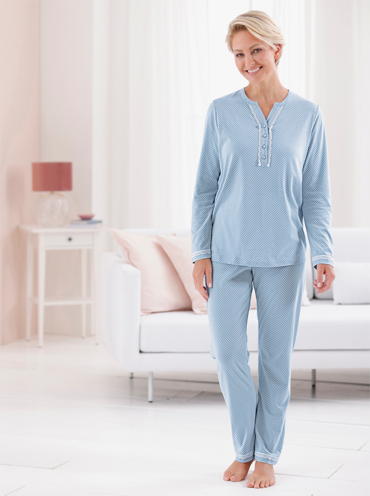 wäschepur Pyjama - ijsblauw gestippeld
