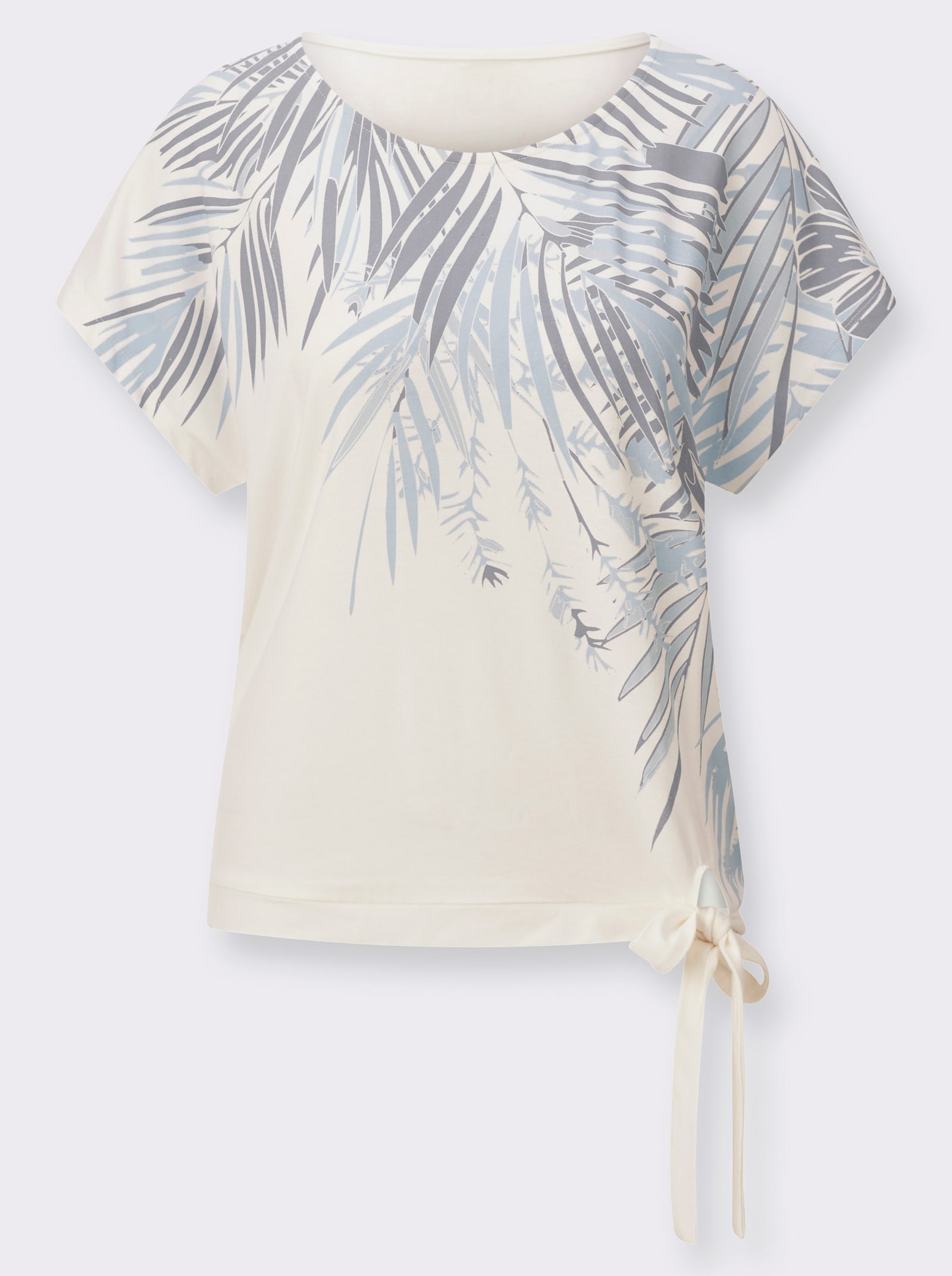 Print-Shirt mit Bindeband - eisblau-ecru