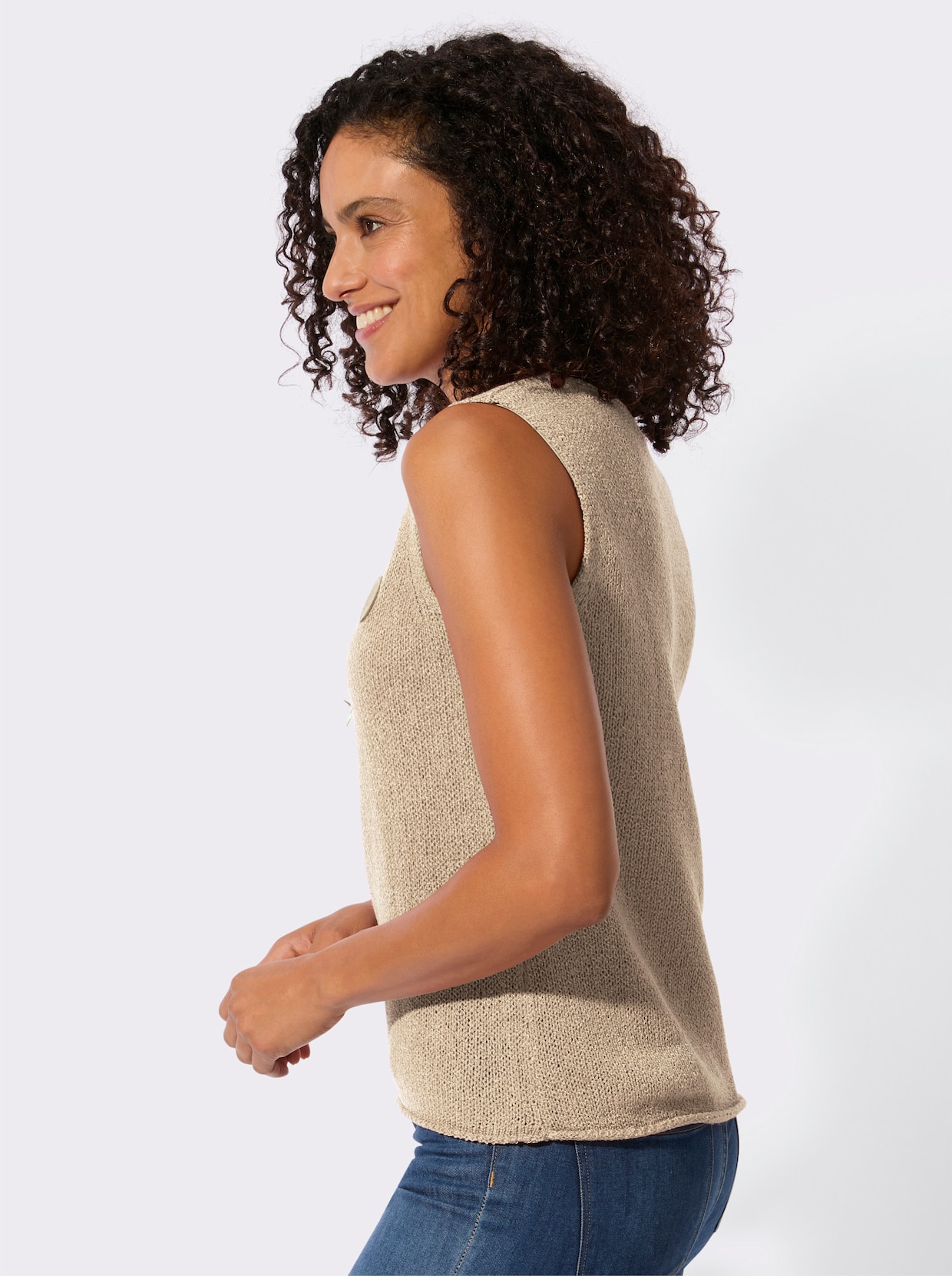 Stricktop mit Rundhals-Ausschnitt - sand
