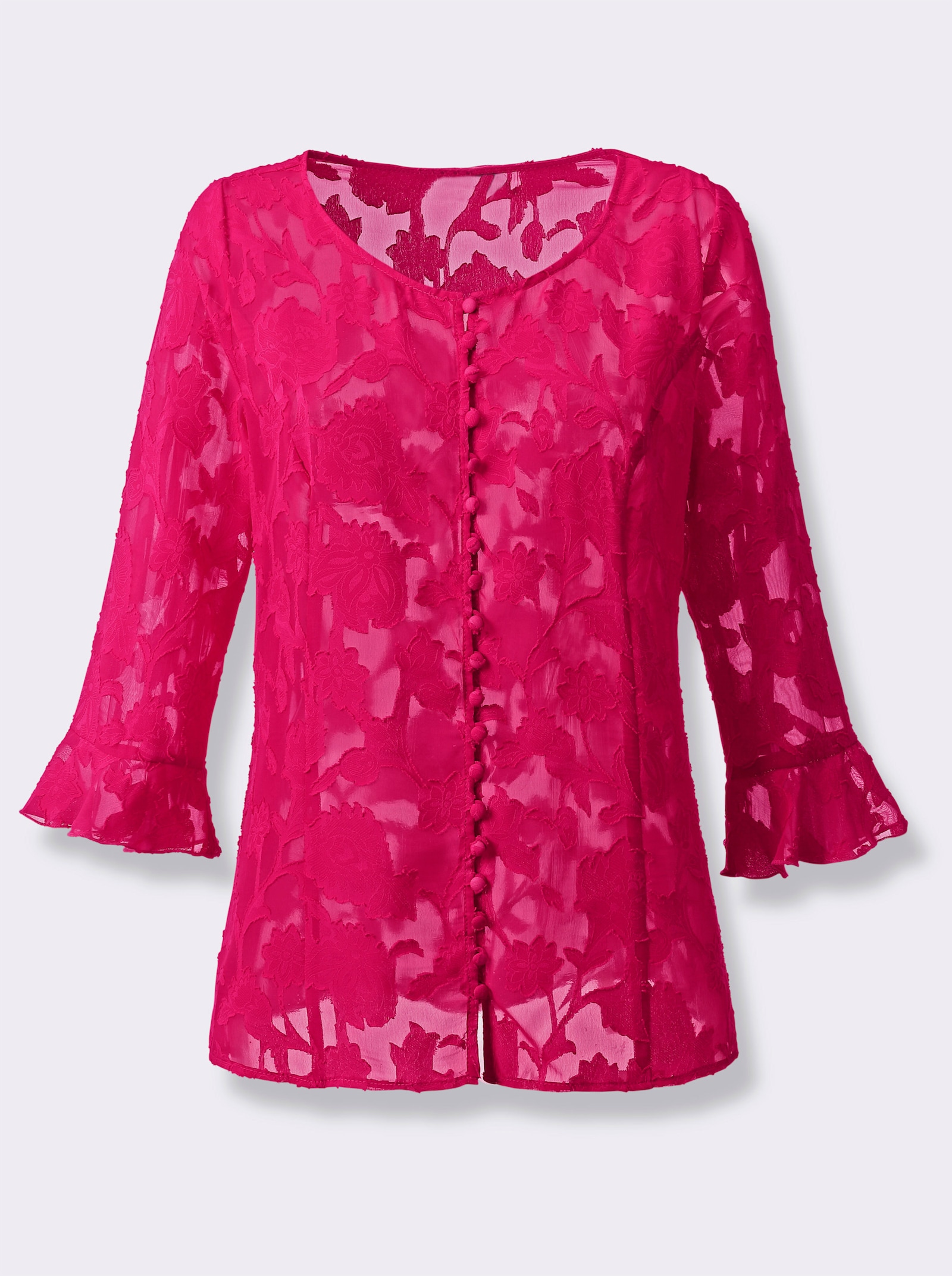 Volantbluse mit Rundhals-Ausschnitt - pink