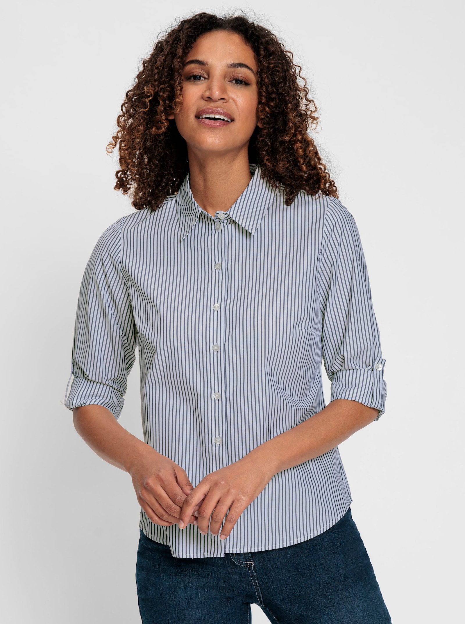 Blúzka, pruhy, dĺžkovo nast. rukávy - Marine ecru zafarbeniu krému pruh design