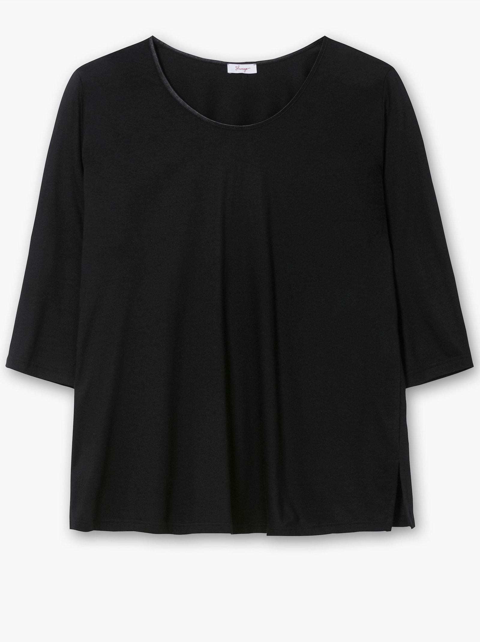 sheego Shirt met ronde hals en zijsplitten - zwart