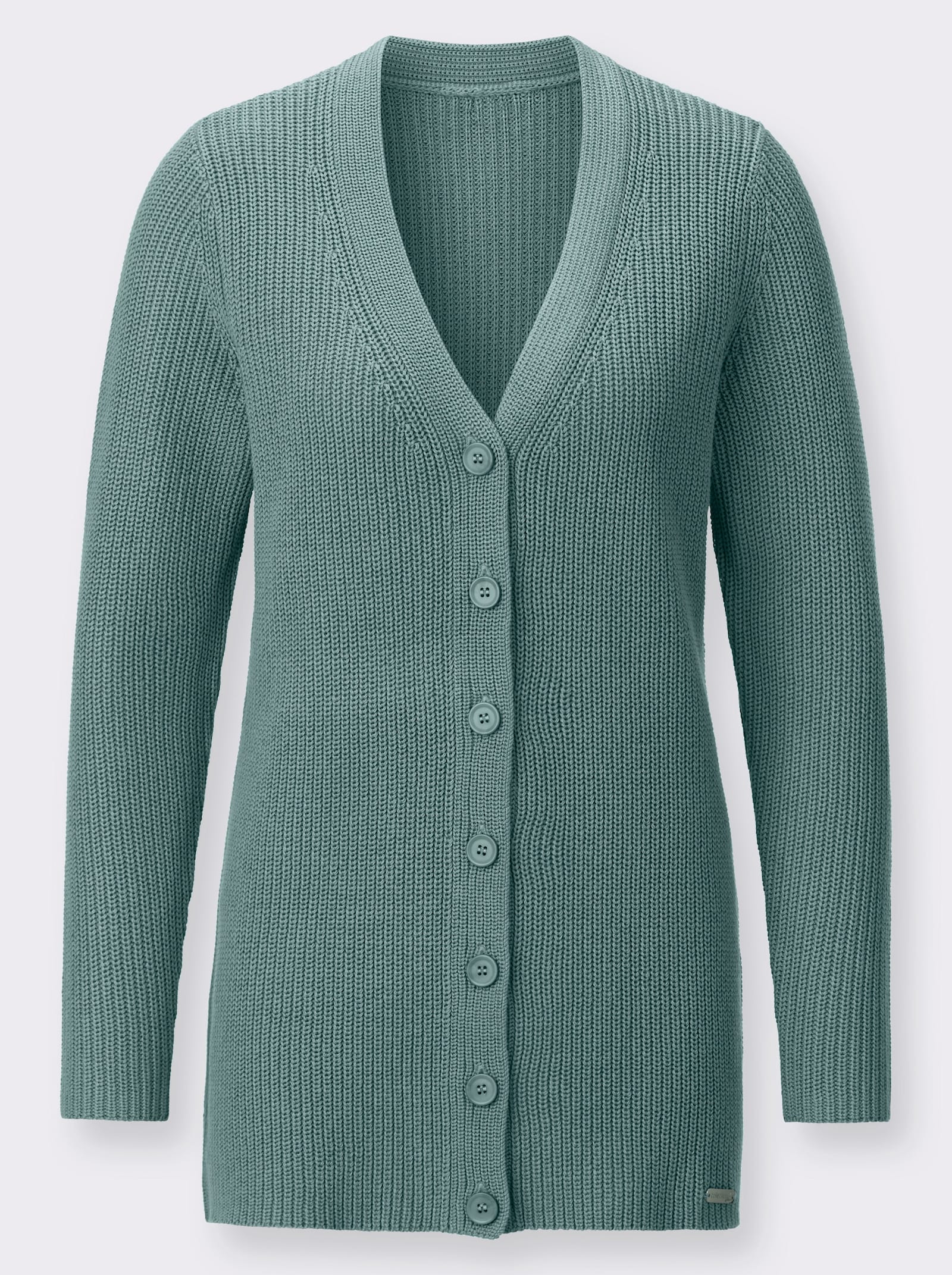 Longstrickjacke mit feiner Rippstruktur - jade