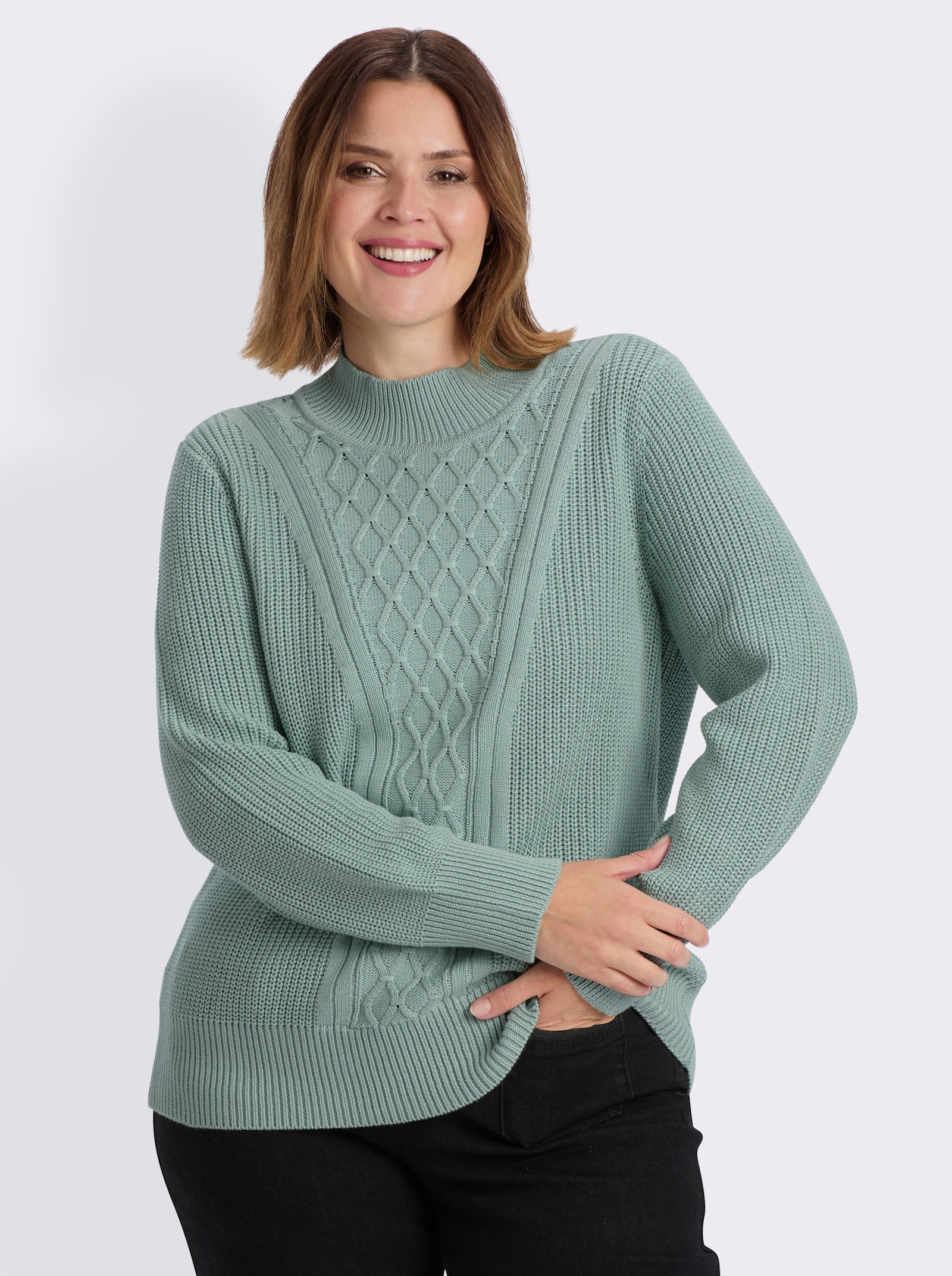 Stehkragenpullover mit Rautenmuster - kalkmint