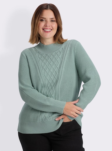 Stehkragenpullover mit Rautenmuster - kalkmint