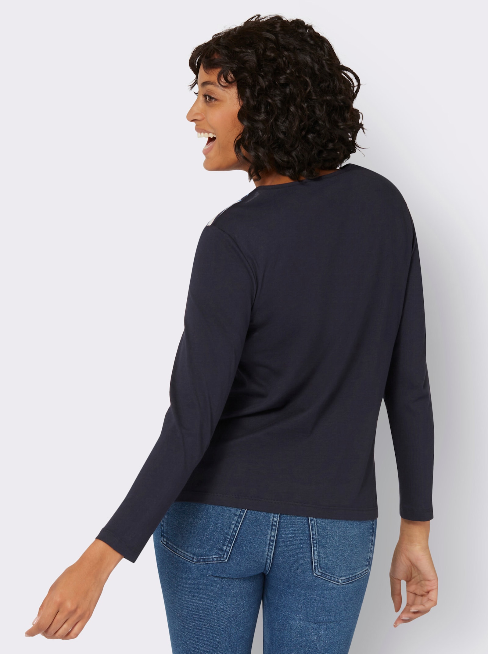 Langarmshirt mit grafischem Muster vorne - marine-gestreift