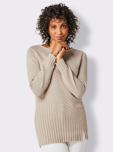CREATION L PREMIUM Langarm-Pullover in Rippenstrick - beige-meliert