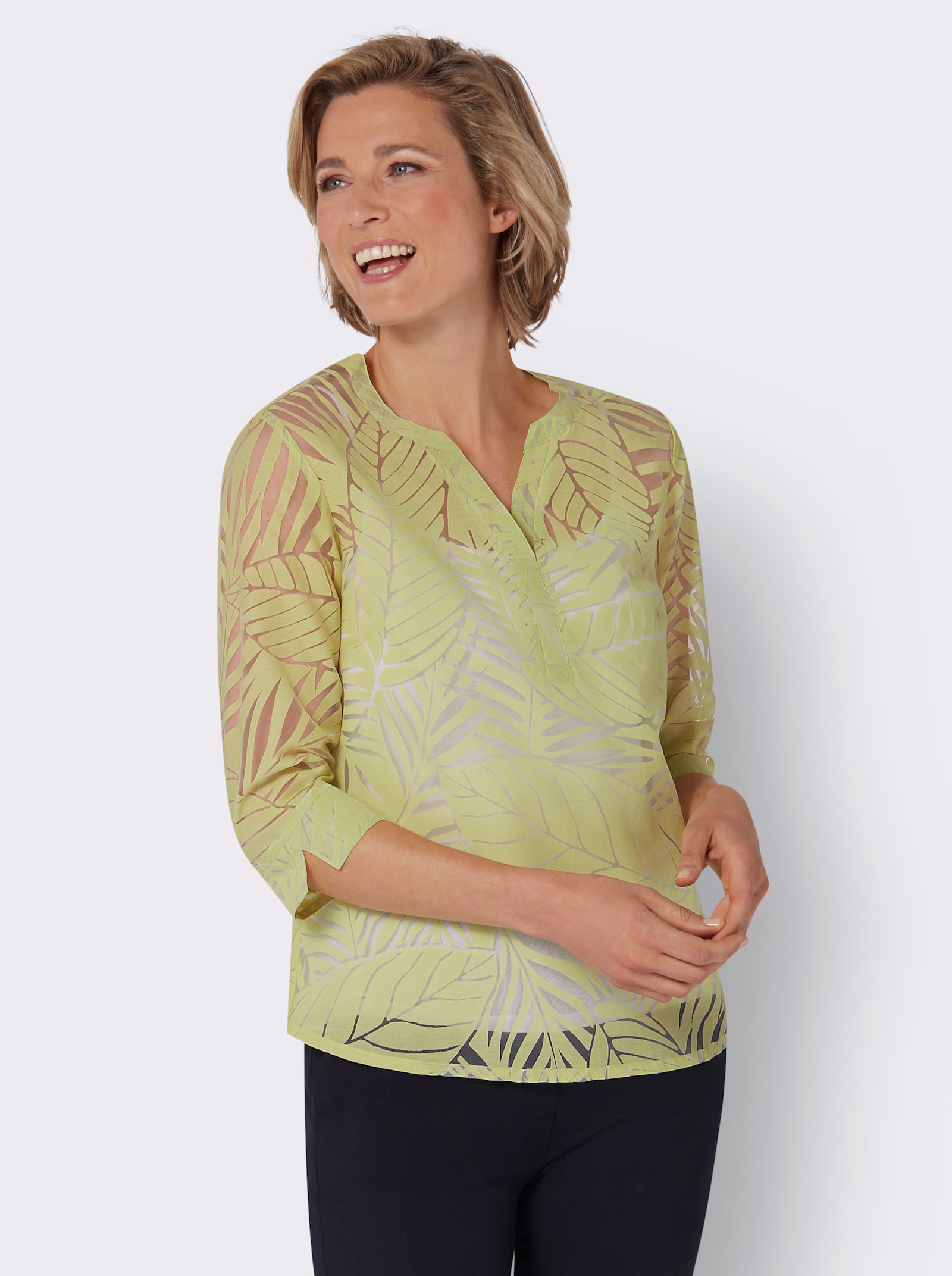 Navliekacia blúzka z vypaľovaného materiálu - pistáciová