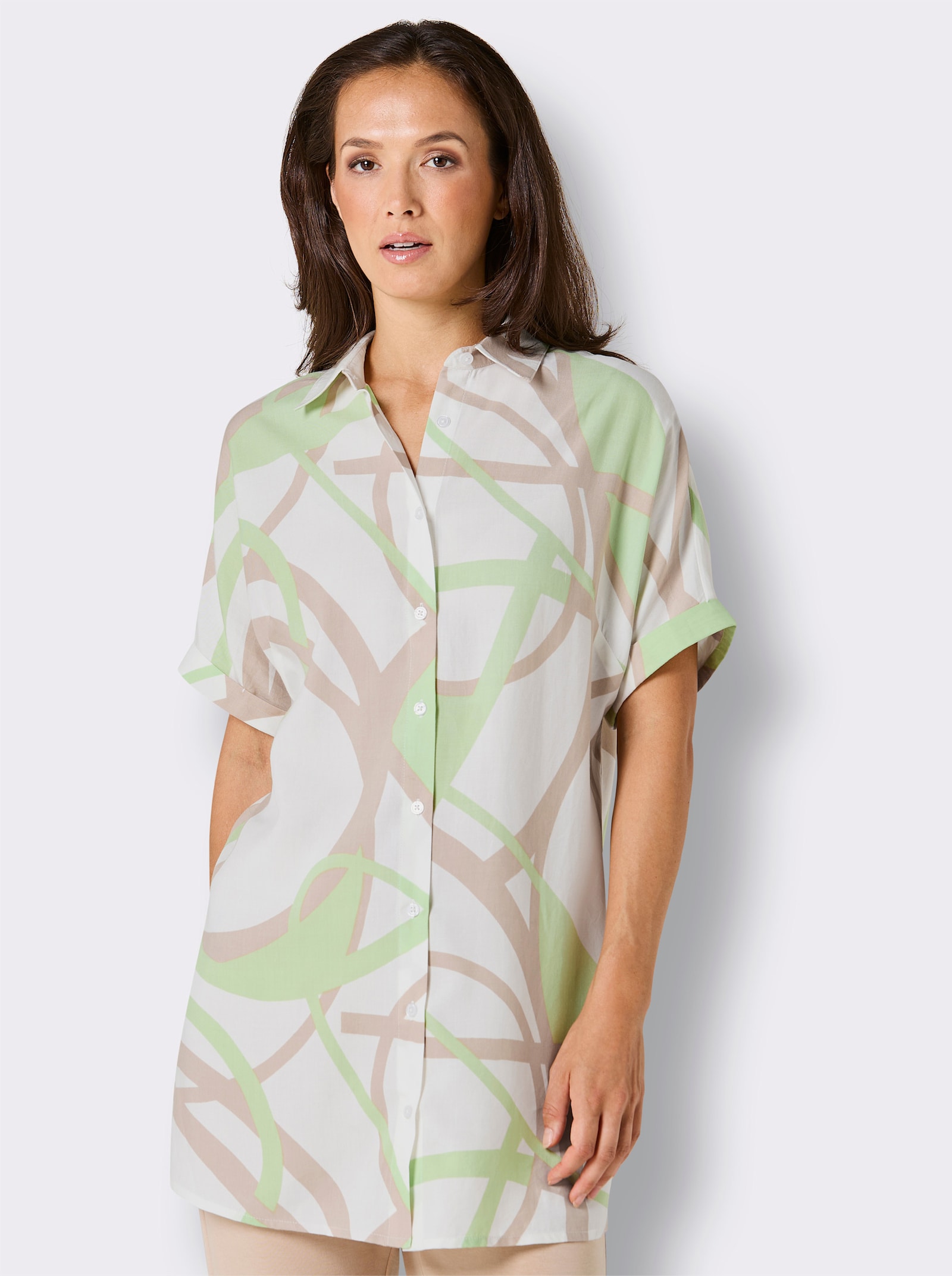 CREATION L PREMIUM Longbluse mit Druck-Dessin - ecru-beige-bedruckt