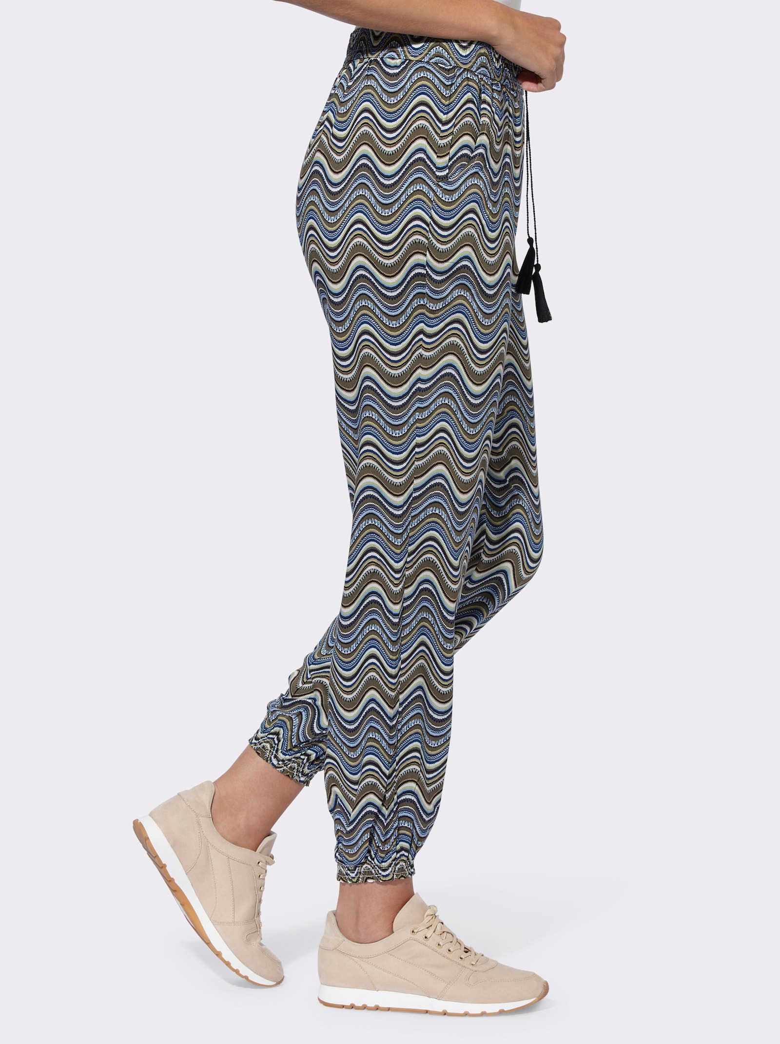 heine Webhose mit elastischem Bund - khaki-schwarz-bedruckt