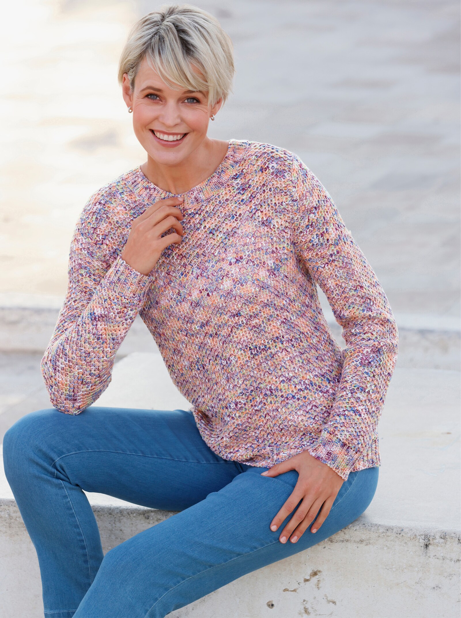 Rundhalspullover in Melange-Optik - rosenquarz-meliert