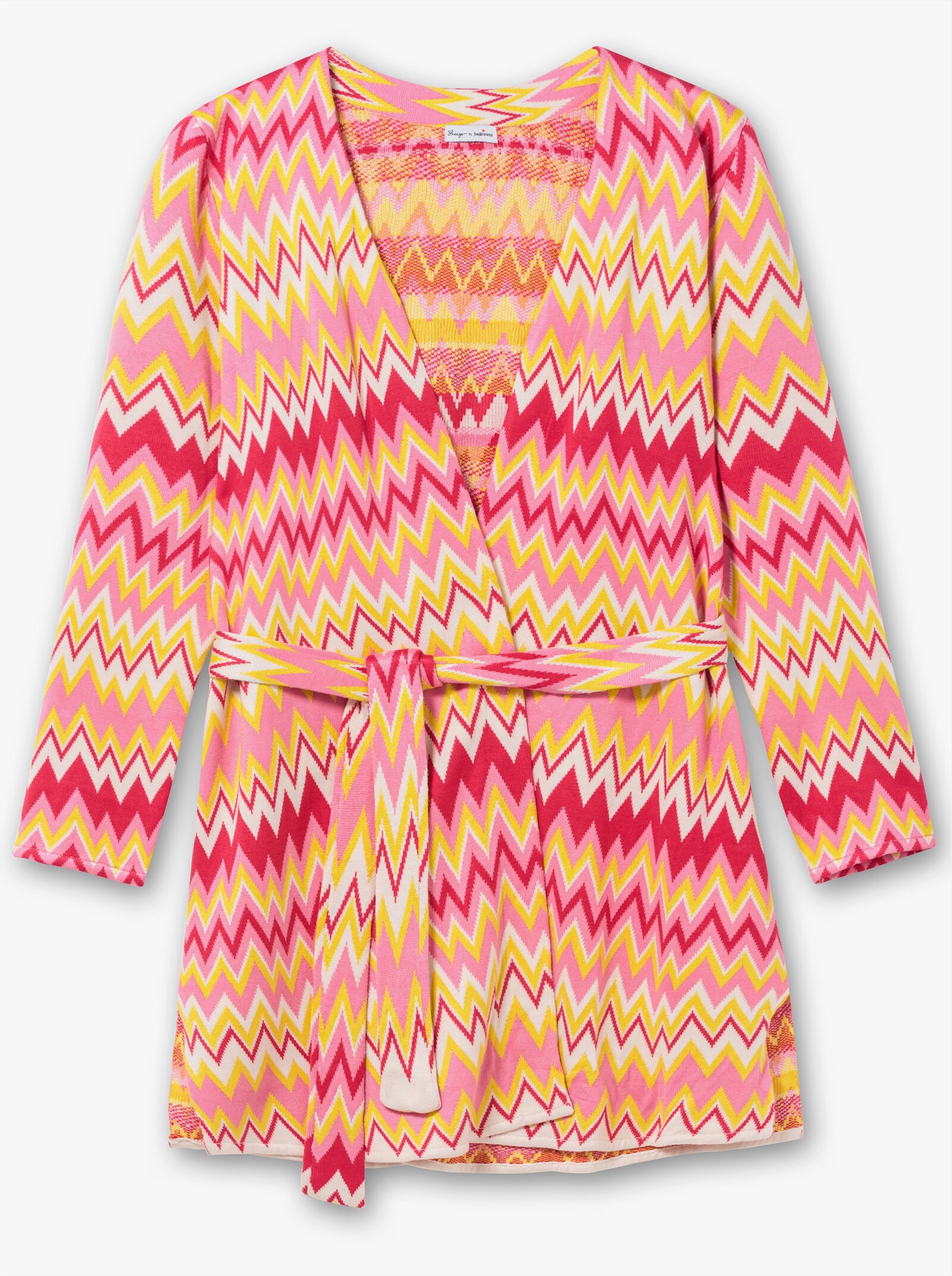 sheego by Joe Browns Veste longue en tricot avec motif zigzag - rose crème-blanc cassé