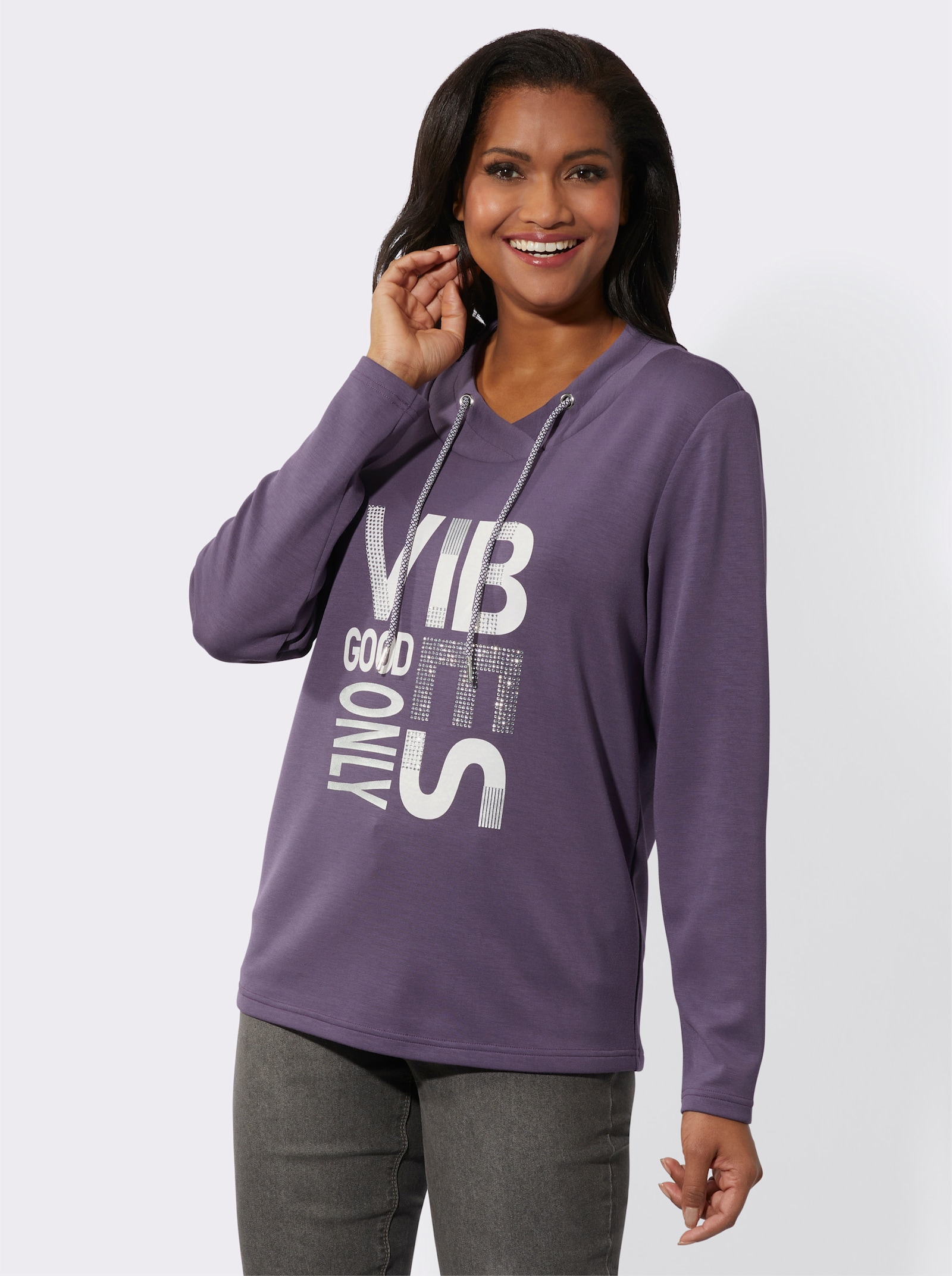 Langarmshirt mit silberfarbigem Print - feige