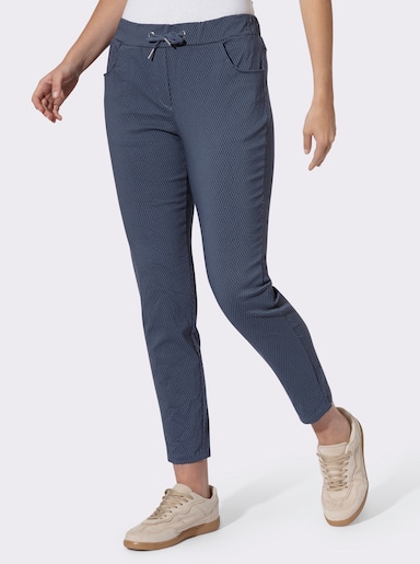 heine Druckhose in Crinkle-Optik - rauchblau-schwarz-bedruckt