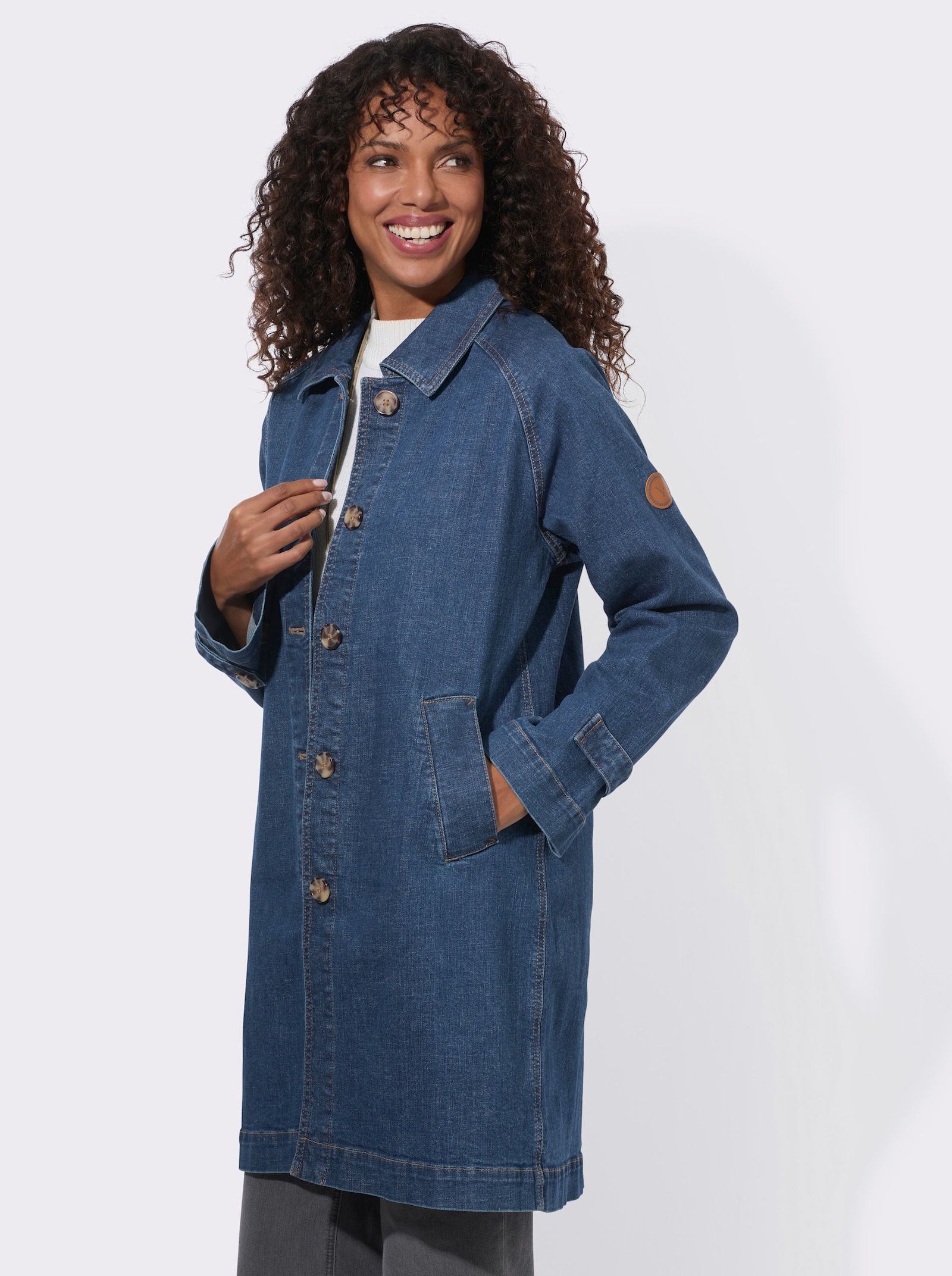 Kurzmantel aus weichem Denim - blue-stone-washed
