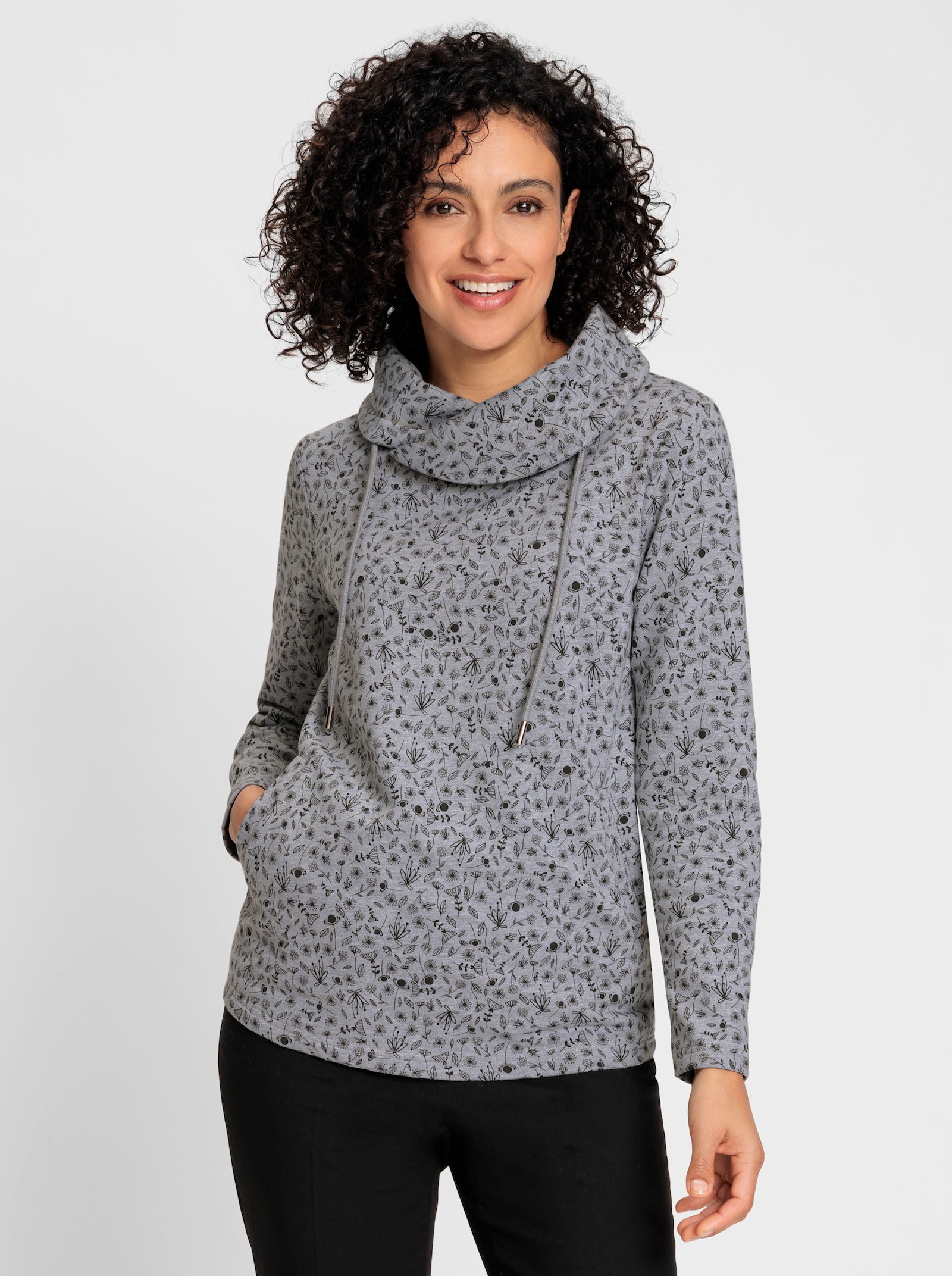 Sweatshirt mit überlappenden Rollkragen - grau-graphit-bedruckt