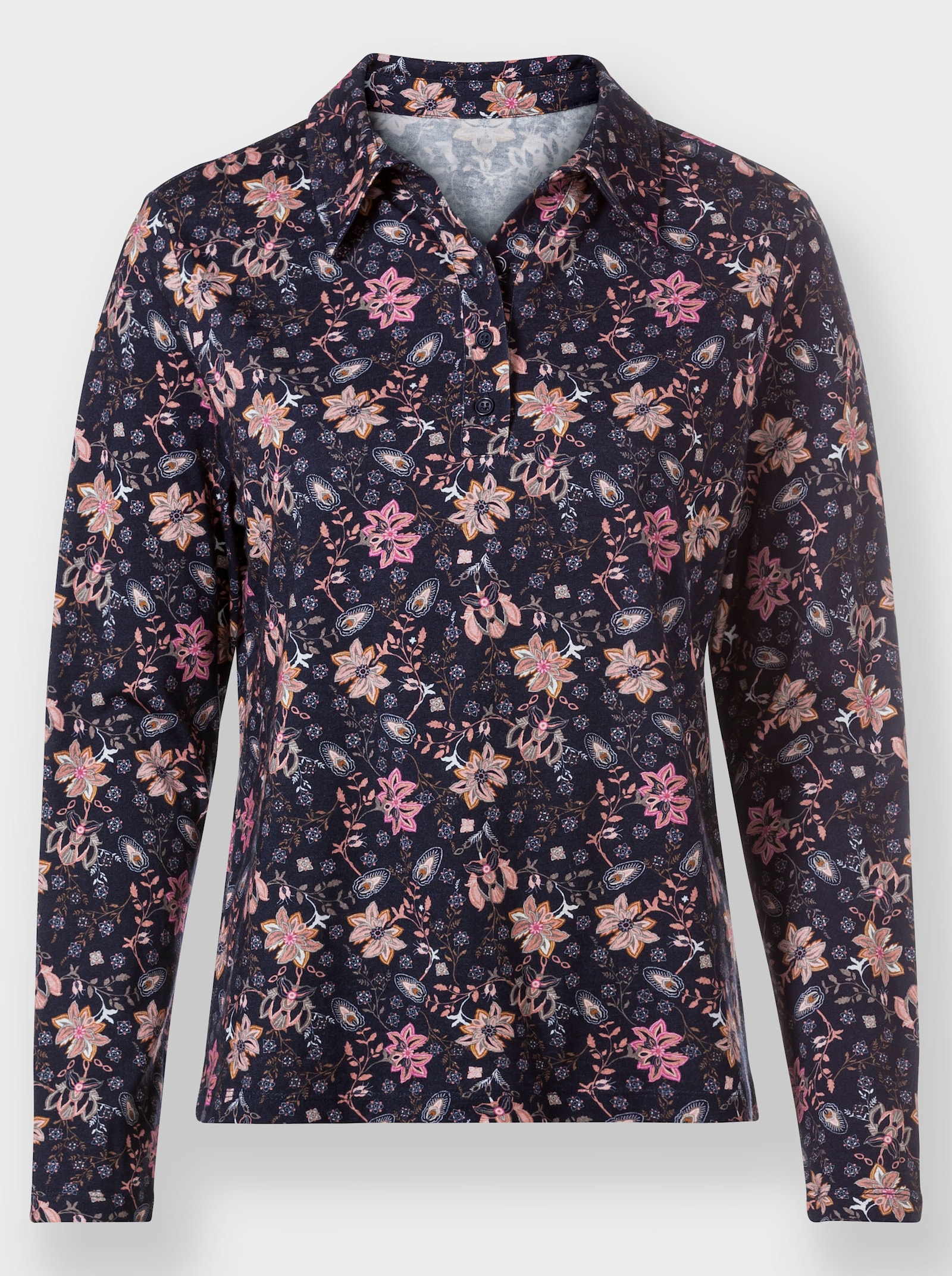Print-Shirt mit Hemdkragen - marine-rosenquarz-bedruckt