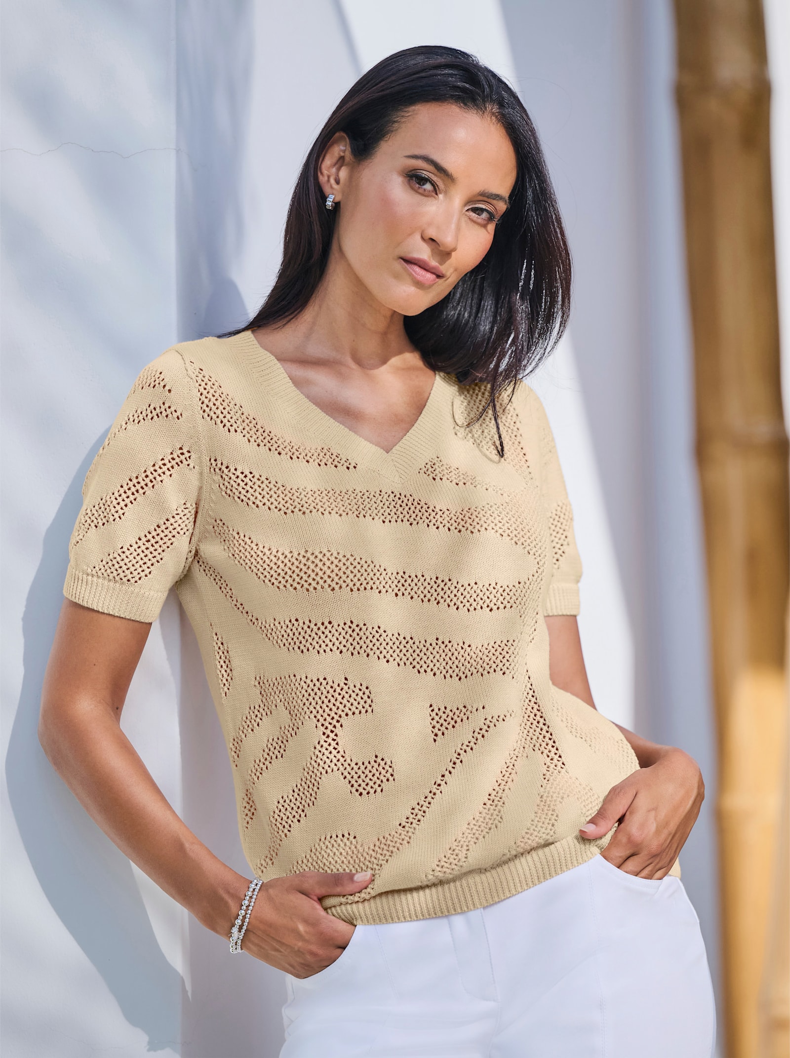 heine Ajourpullover mit aufwendigem Muster - sand