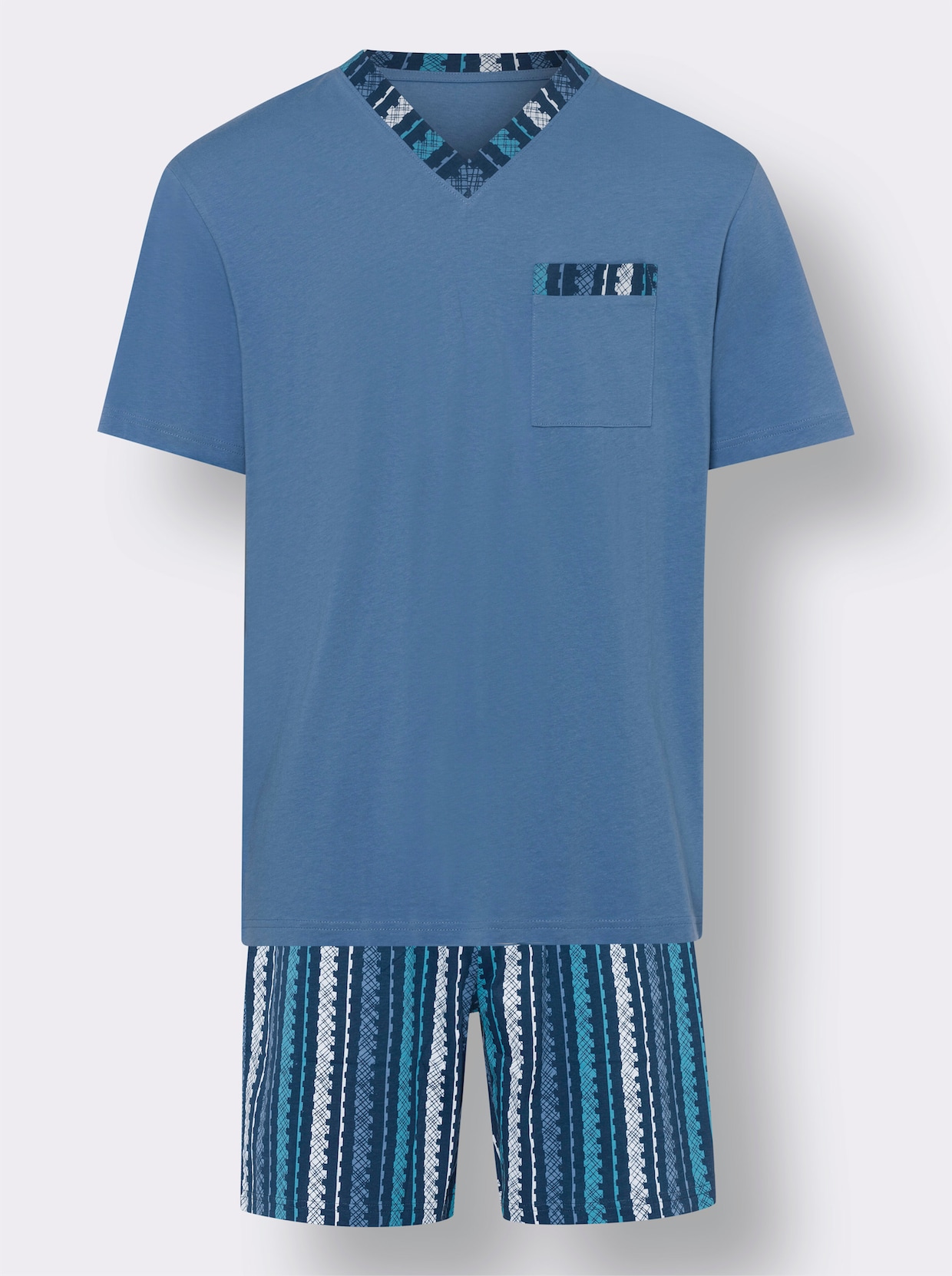 Kortärmad pyjamas - mellanblå-randig
