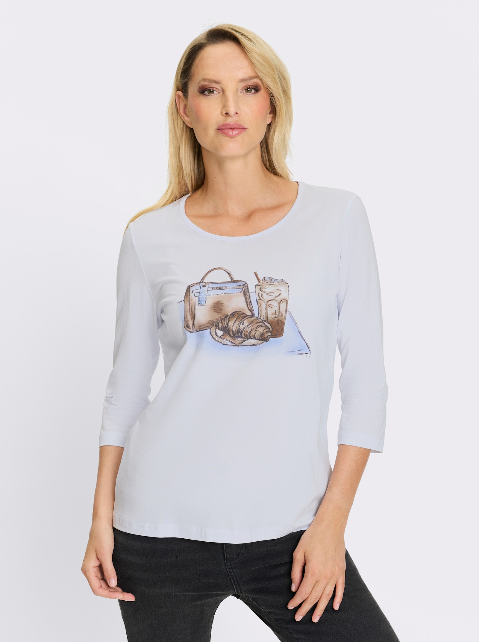 heine 3/4-Arm-Shirt mit Glitzersteinchen - weiß