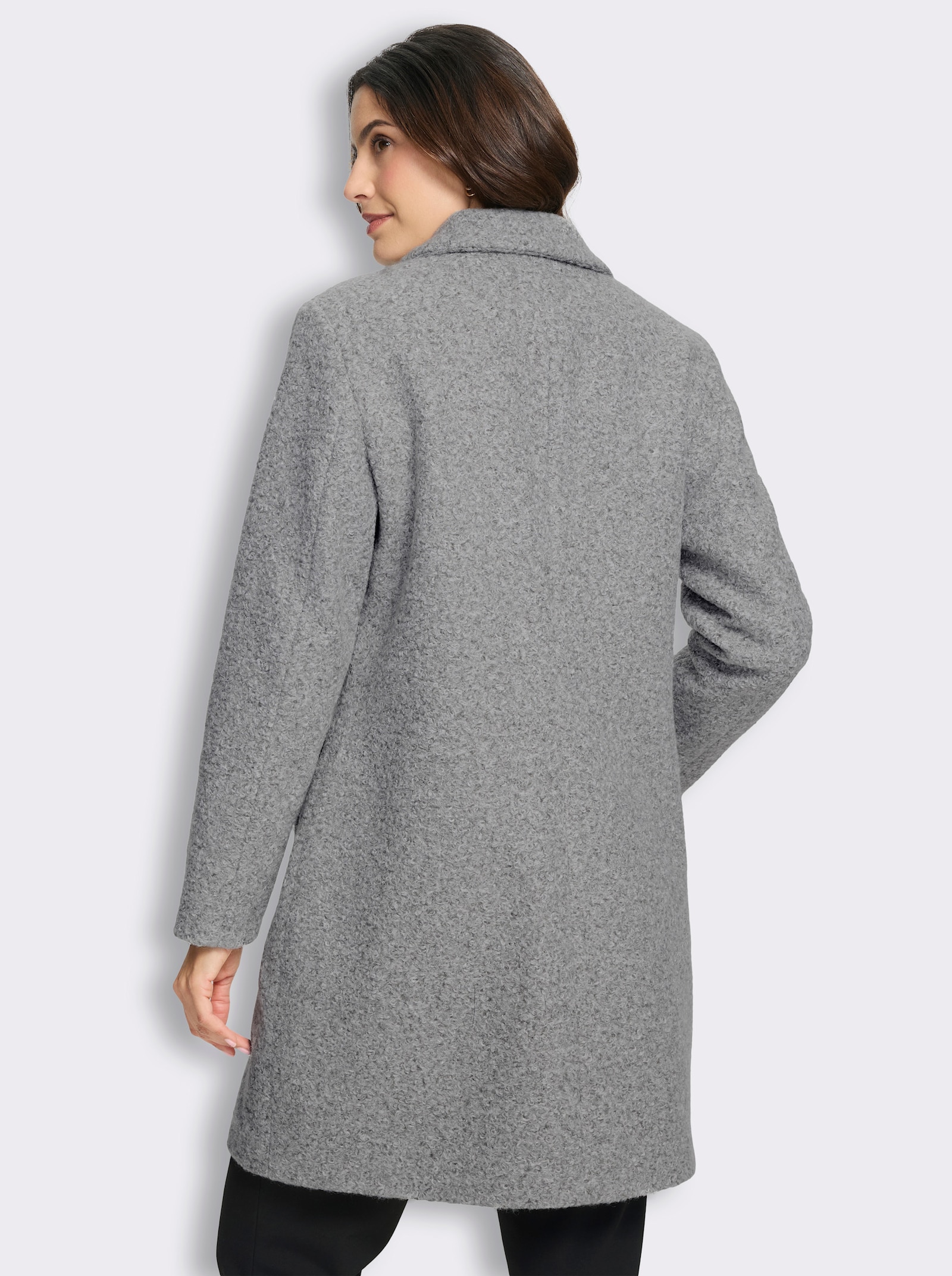 Kurzmantel aus flauschigem Bouclé - grau-meliert