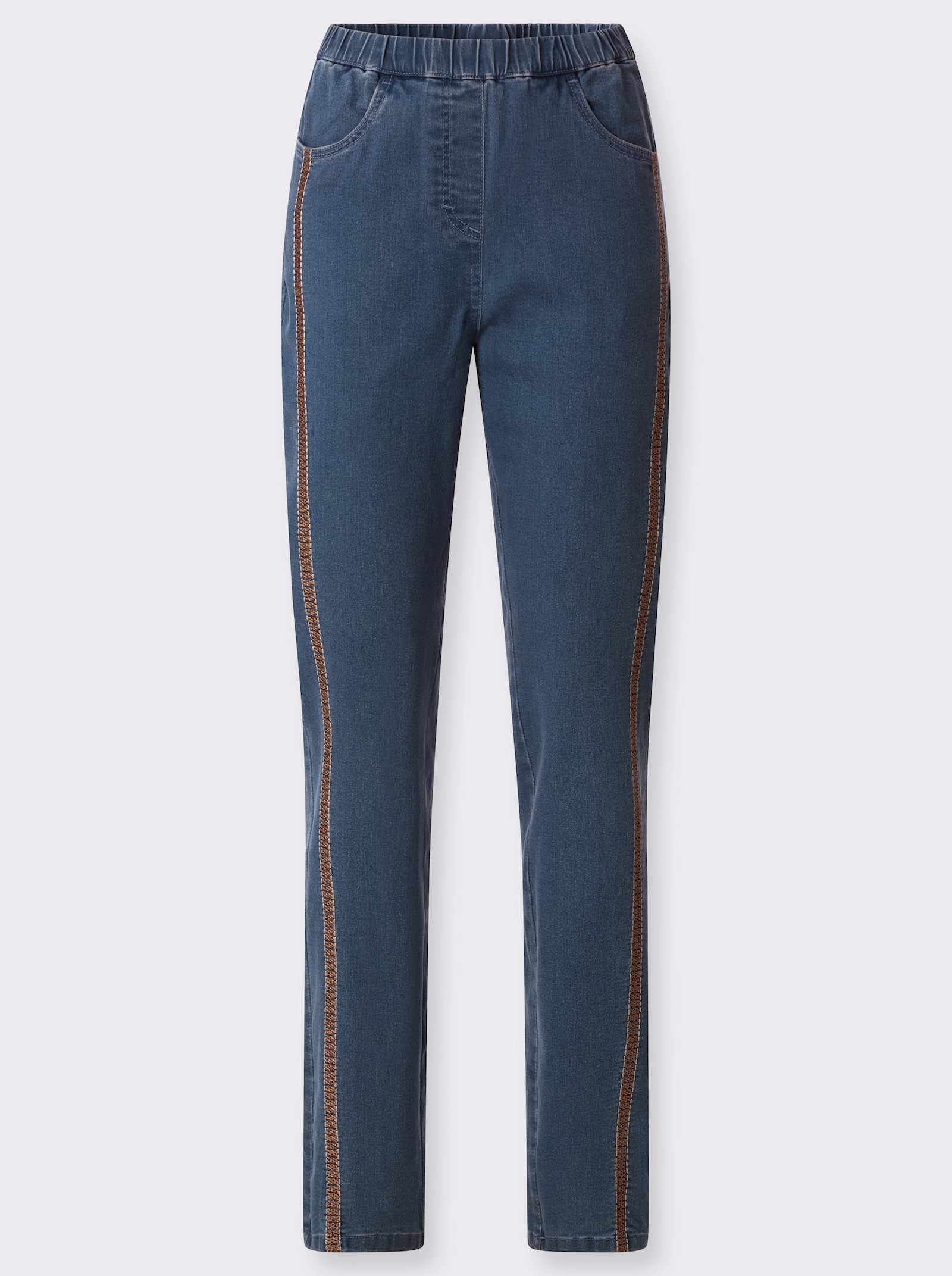 Schlupfjeans mit Stickerei - blue-stone-washed