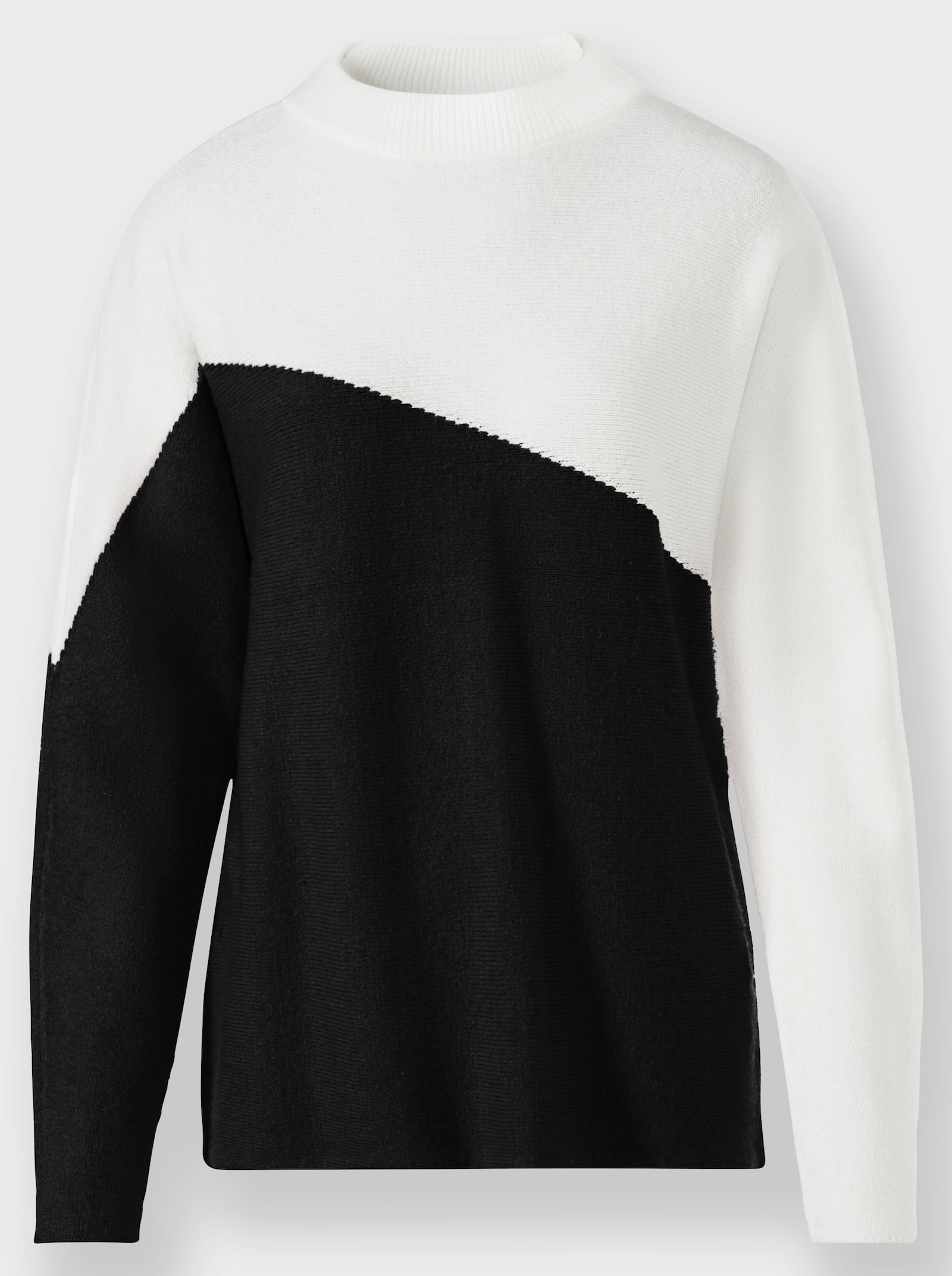 heine Pullover met opstaande kraag in asymmetrisch dessin - zwart/ecru gedessineerd